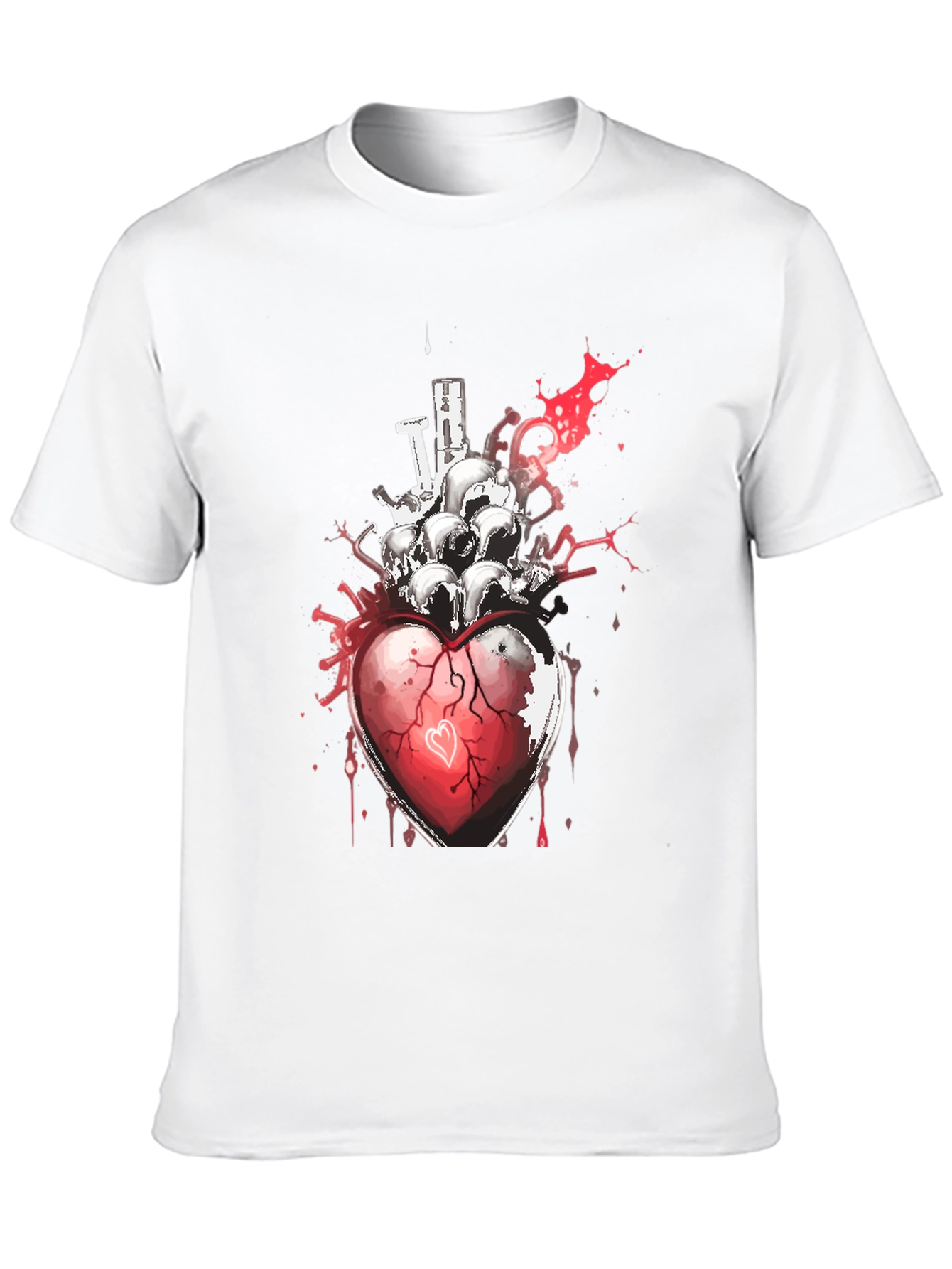 Heart & Skulls Graphic Tee - Edgy Style