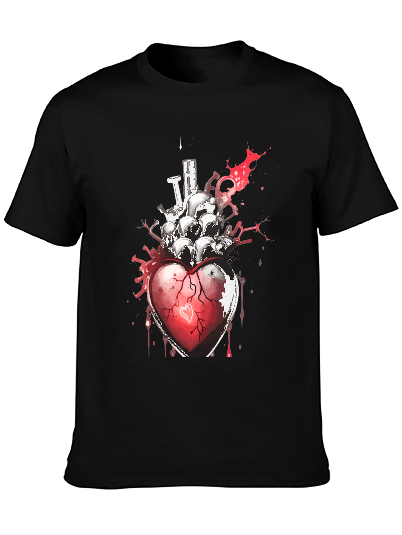 Heart & Skulls Graphic Tee - Edgy Style
