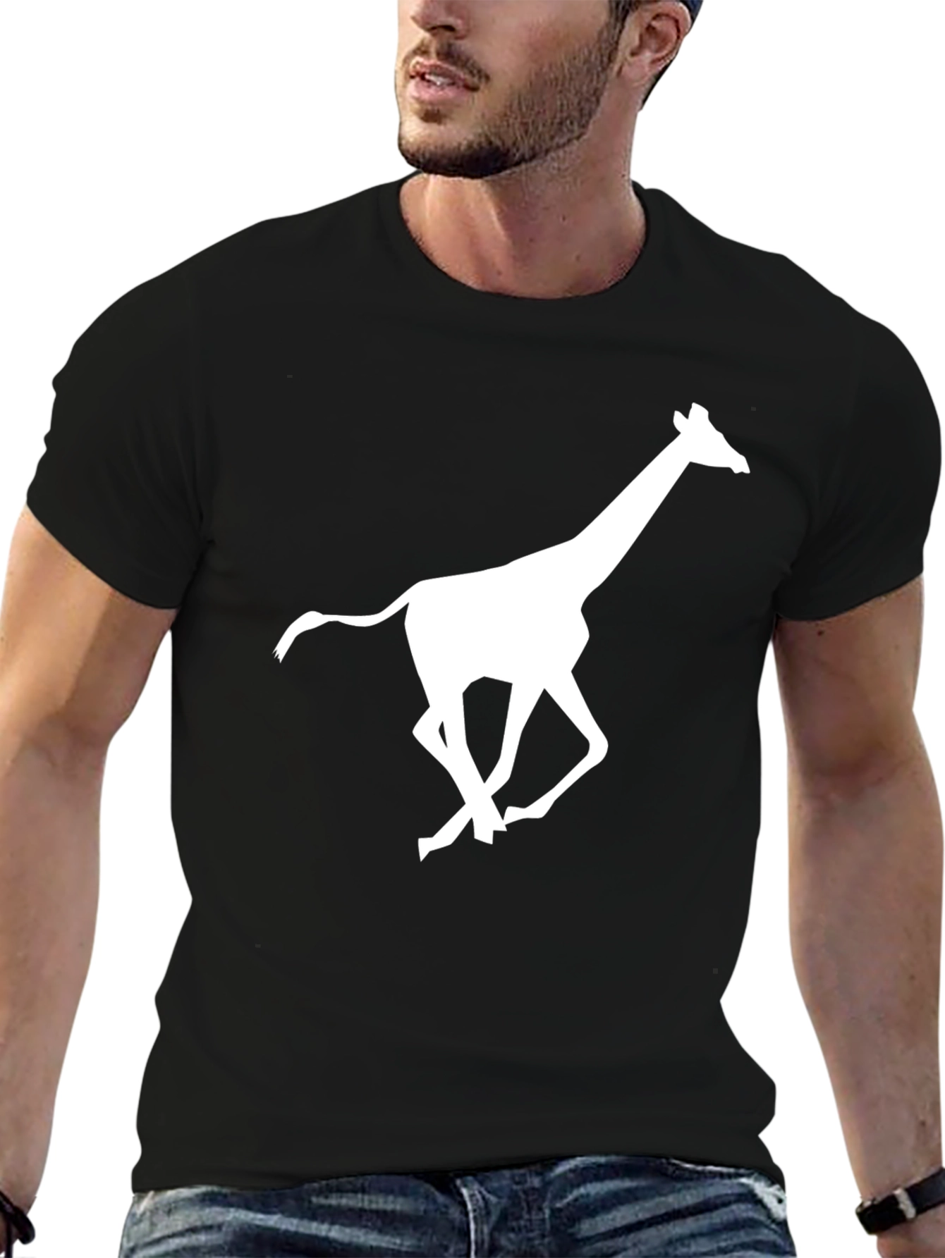 Running Giraffe Graphic Black T-Shirt