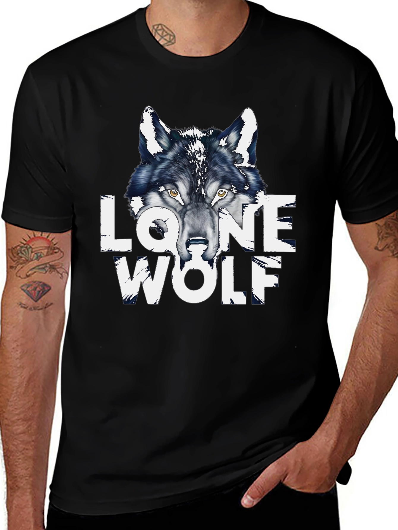 Lone Wolf Graphic Print Black T-Shirt