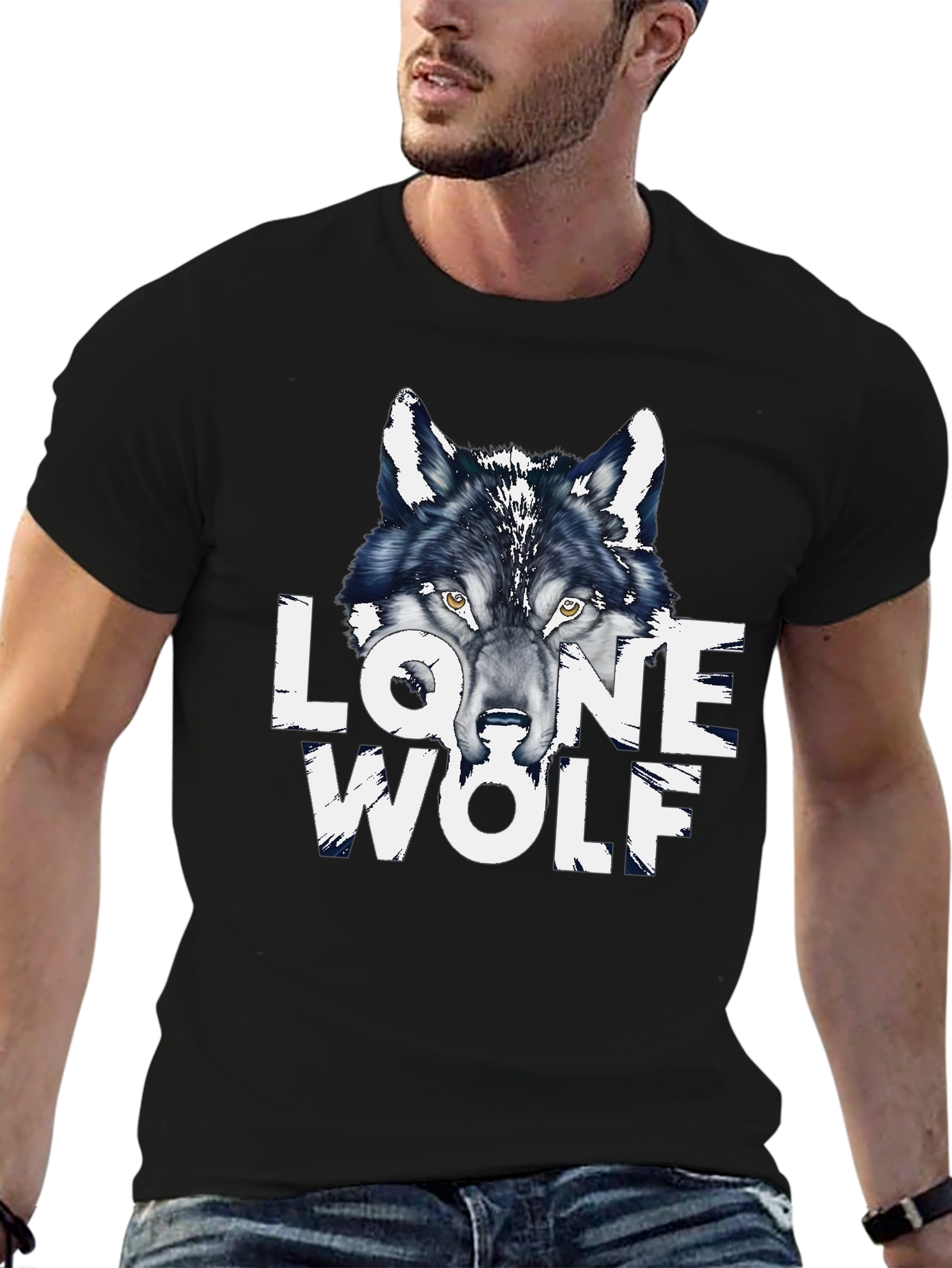 Lone Wolf Graphic Print Black T-Shirt