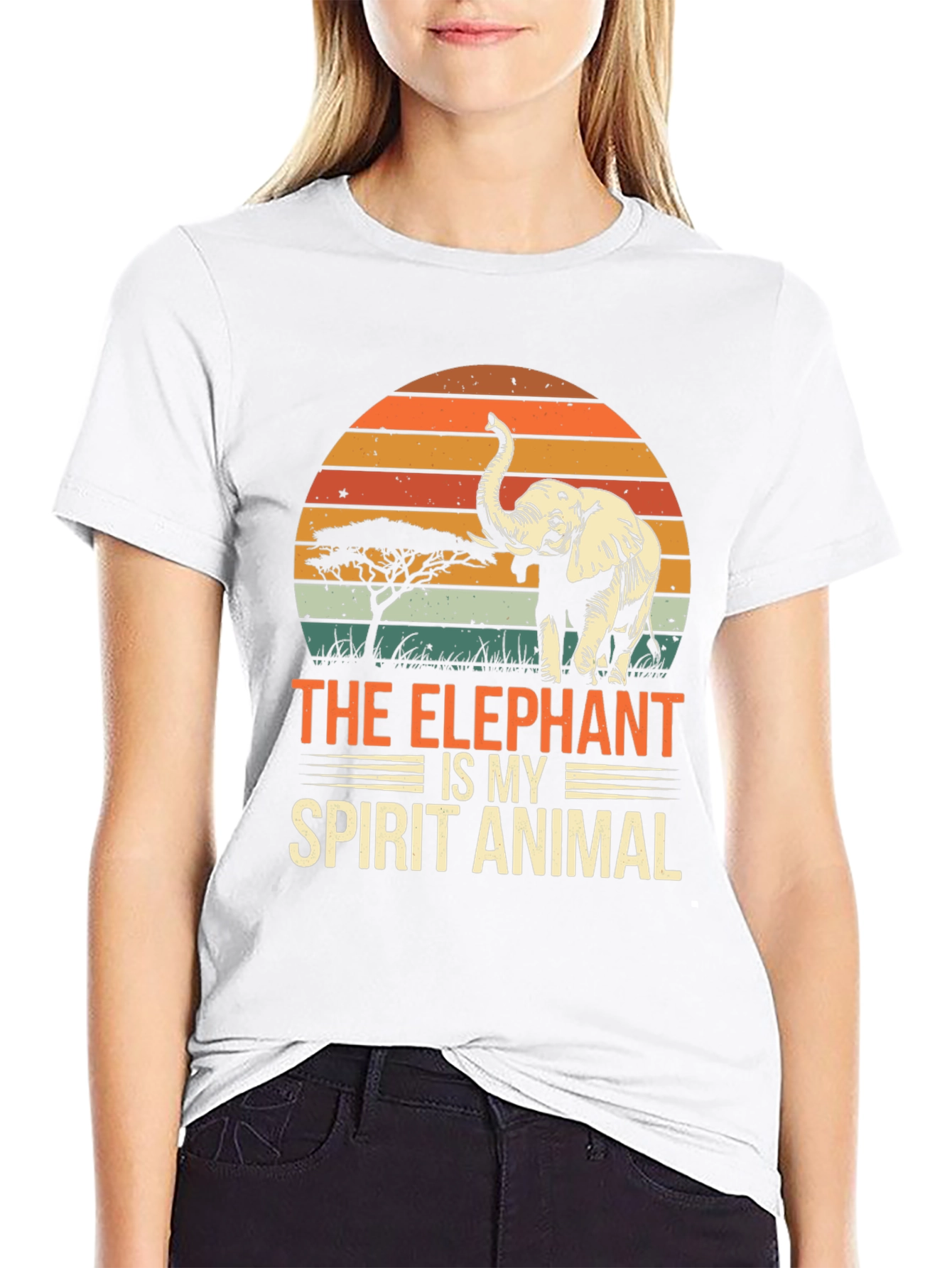 Elephant Spirit Animal T-Shirt: Retro Sunset Style