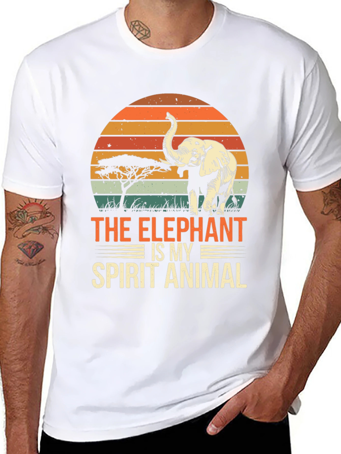 Elephant Spirit Animal T-Shirt: Retro Sunset Style