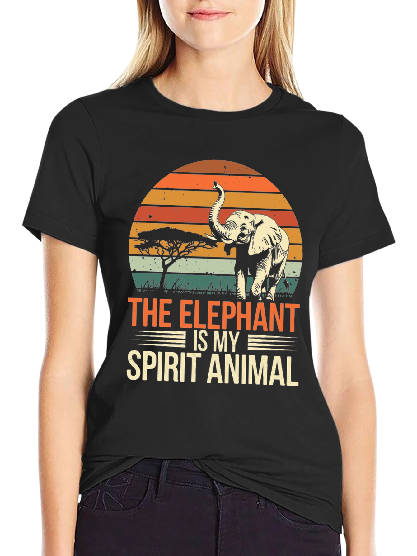 Elephant Spirit Animal T-Shirt: Retro Sunset Style