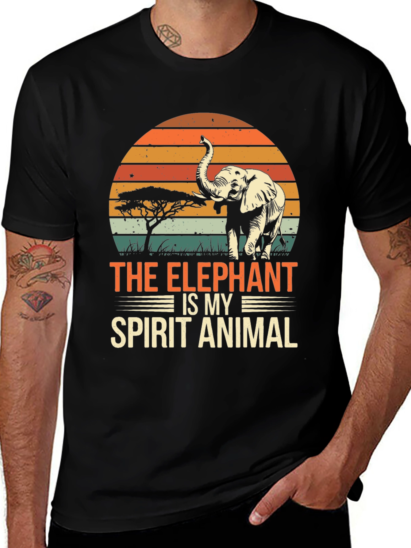Elephant Spirit Animal T-Shirt: Retro Sunset Style