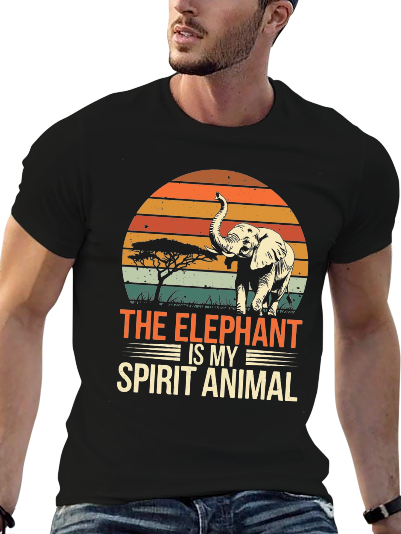 Elephant Spirit Animal T-Shirt: Retro Sunset Style