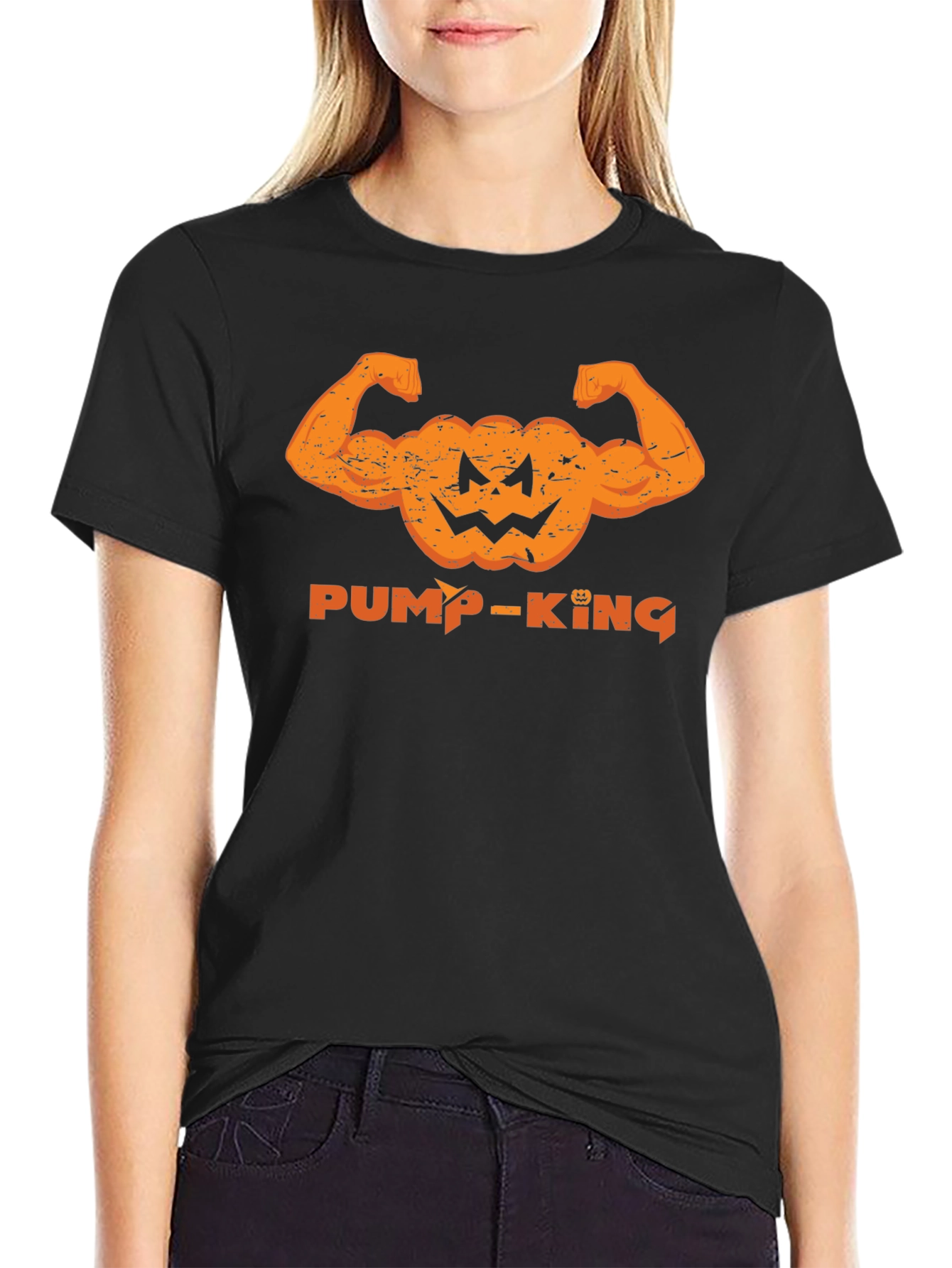 Pump-King T-Shirt: Halloween Bodybuilder Pumpkin Design