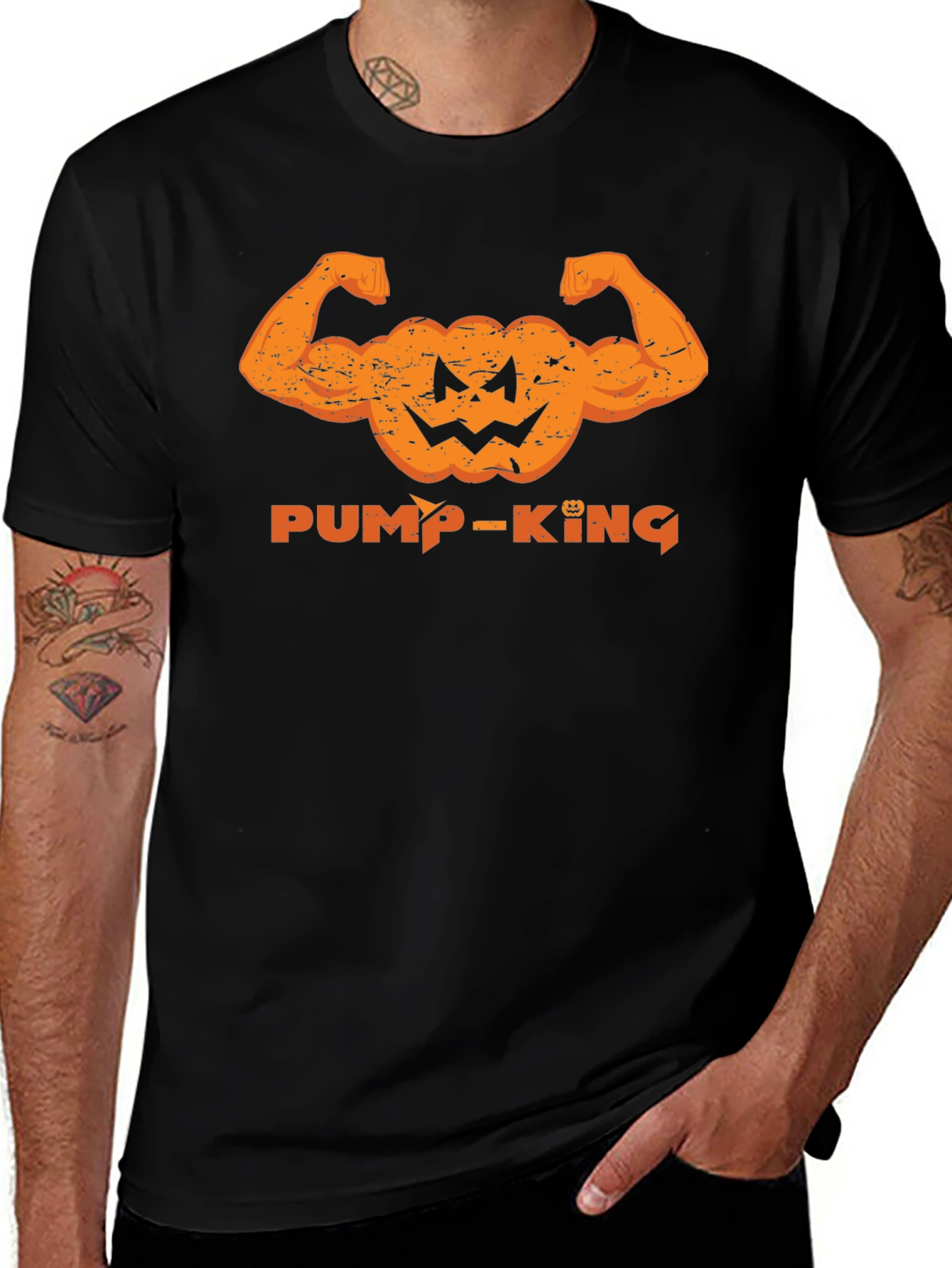 Pump-King T-Shirt: Halloween Bodybuilder Pumpkin Design