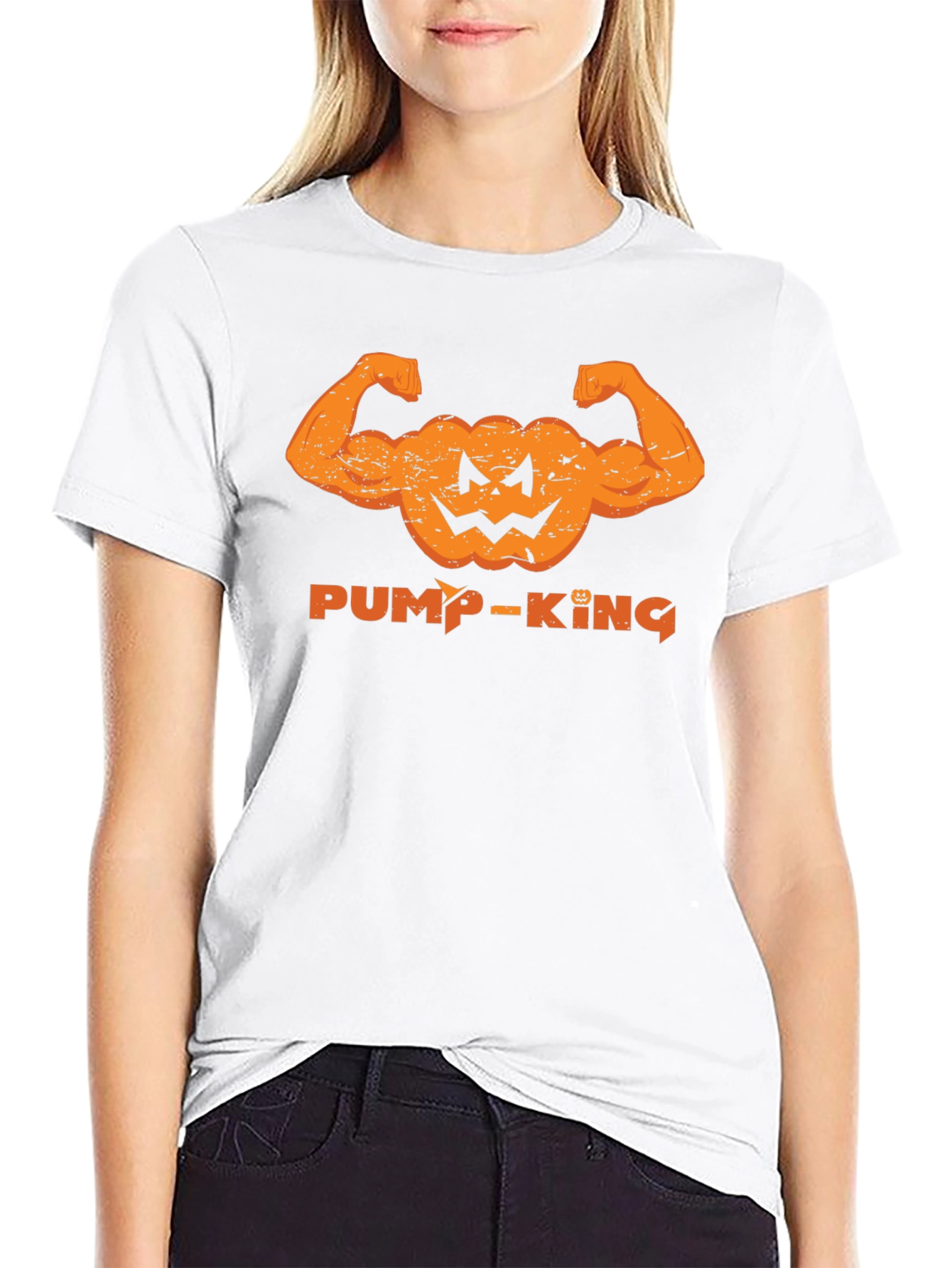 Pump-King T-Shirt: Halloween Bodybuilder Pumpkin Design