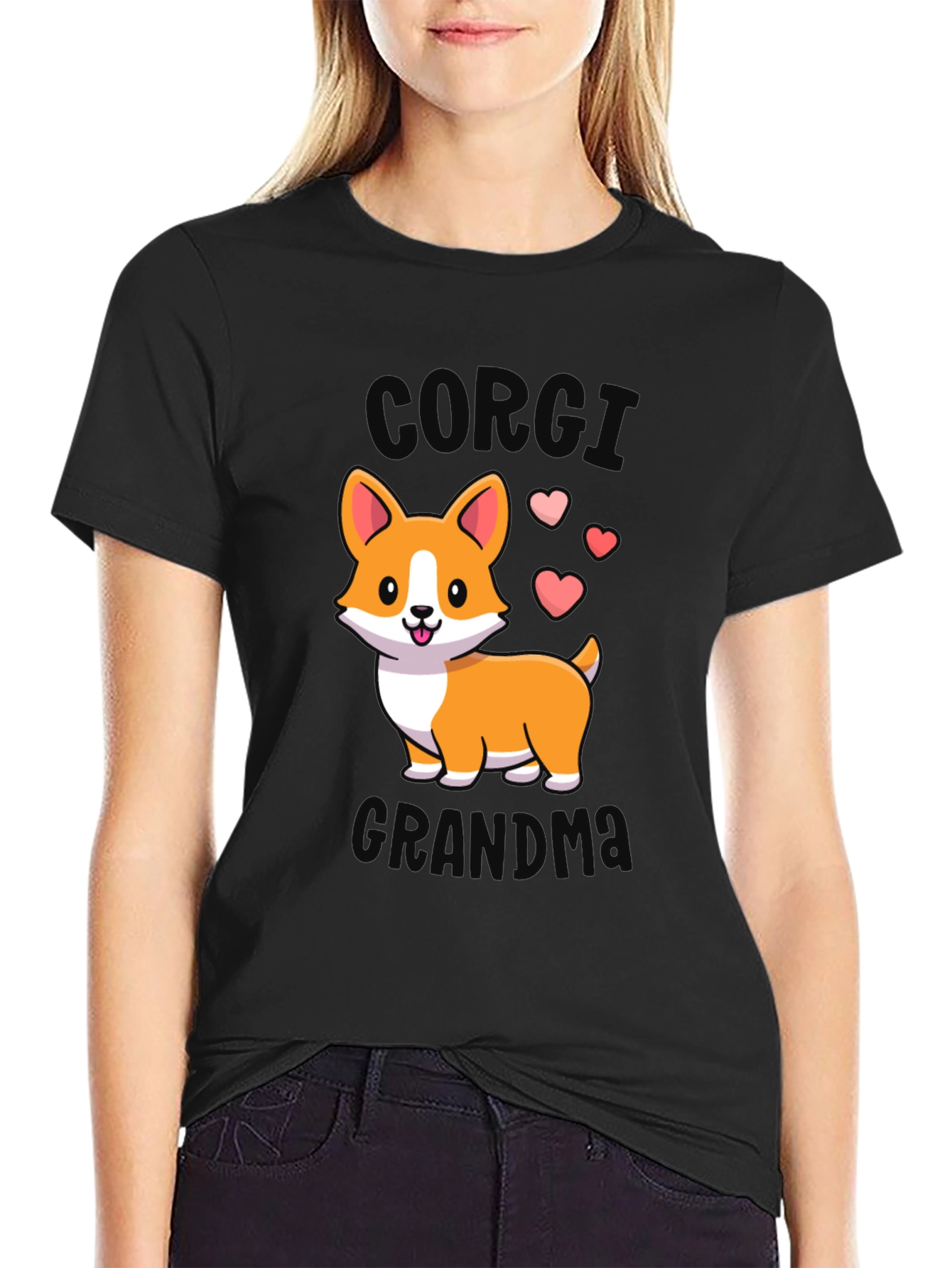 Corgi Grandma Black T-Shirt