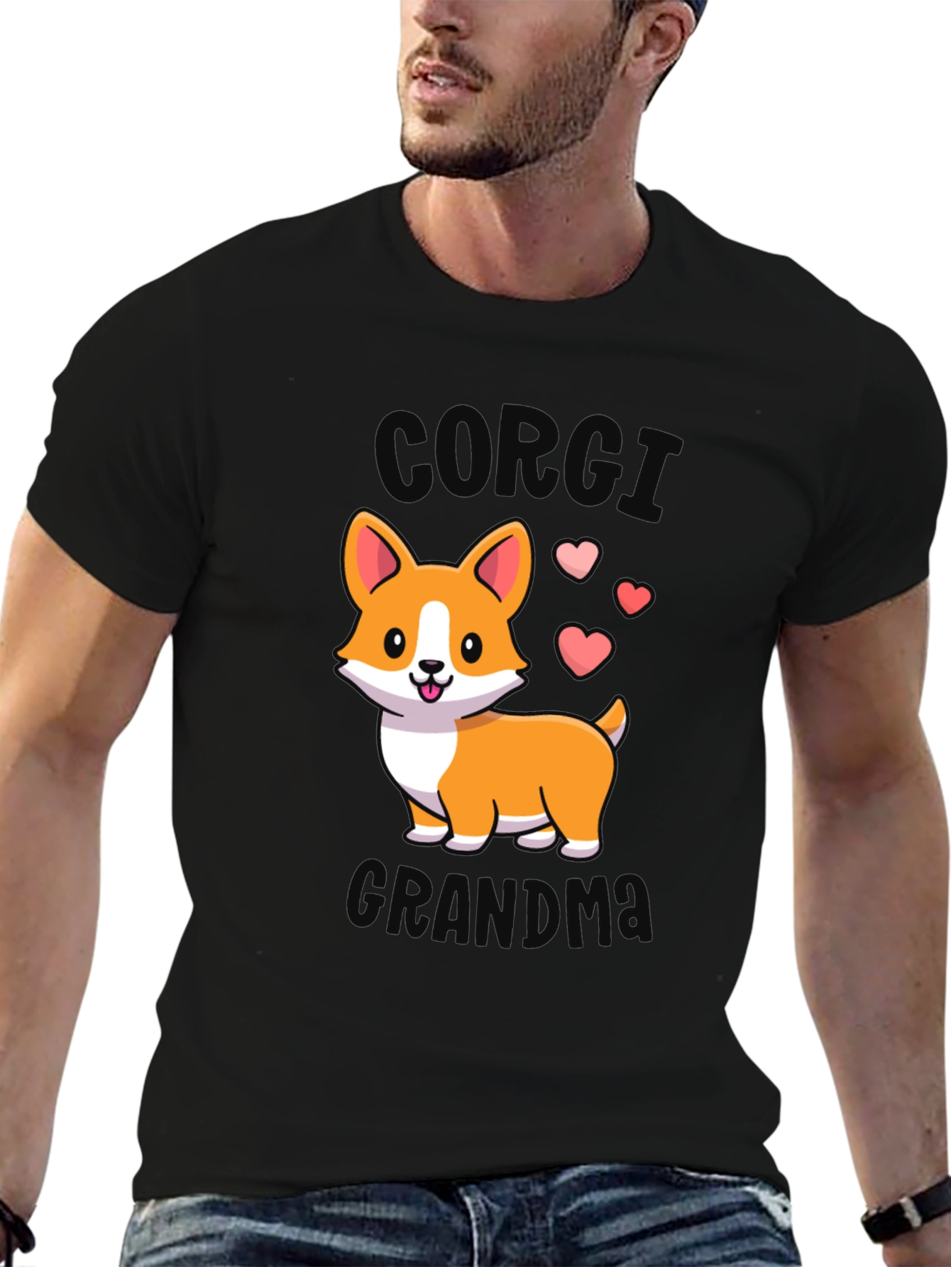 Corgi Grandma Black T-Shirt