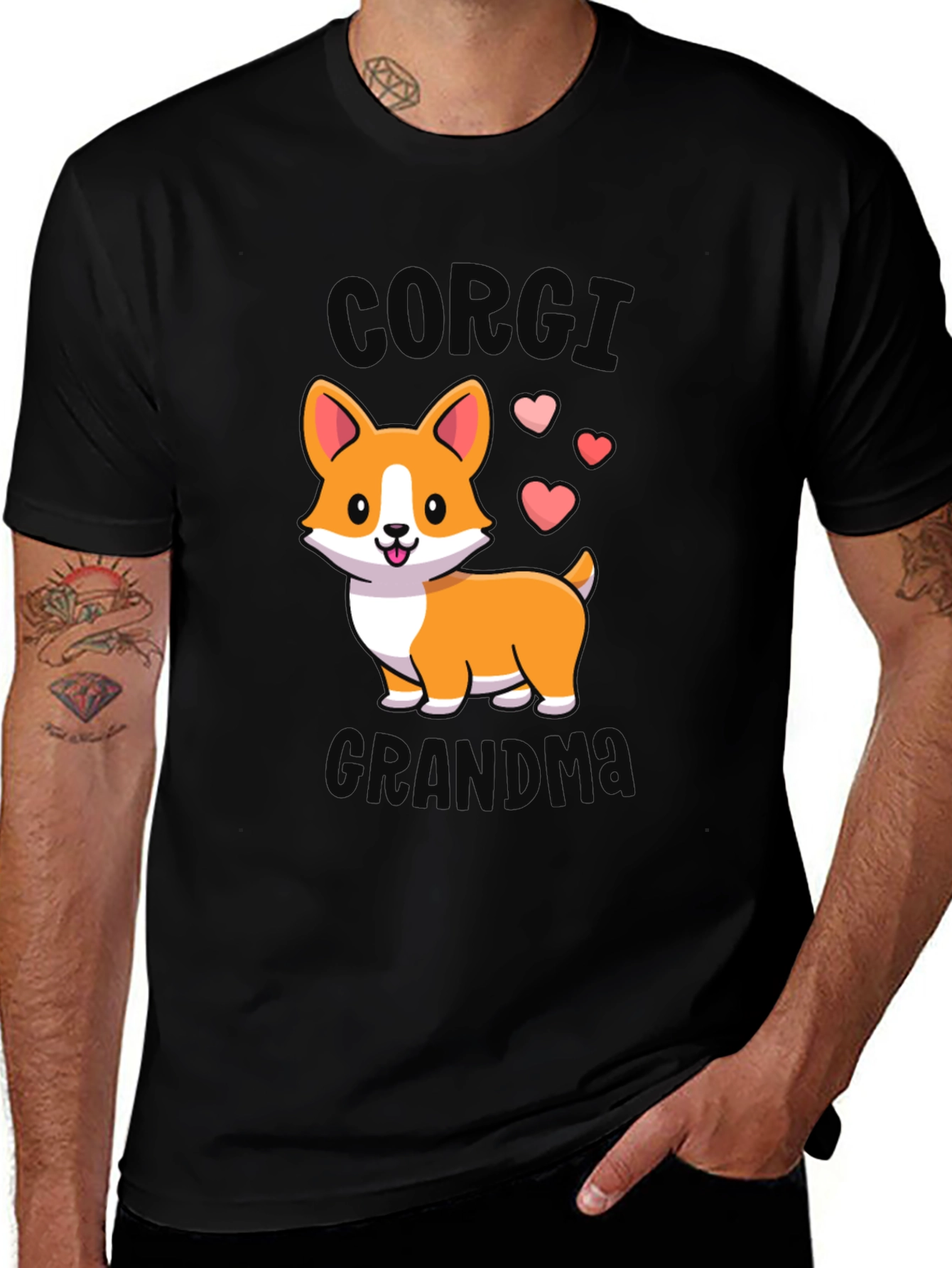 Corgi Grandma Black T-Shirt