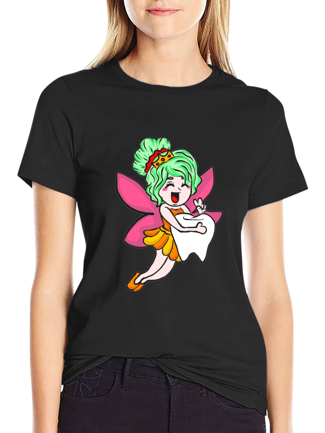 Cute Tooth Fairy Graphic Tee - Black T-Shirt