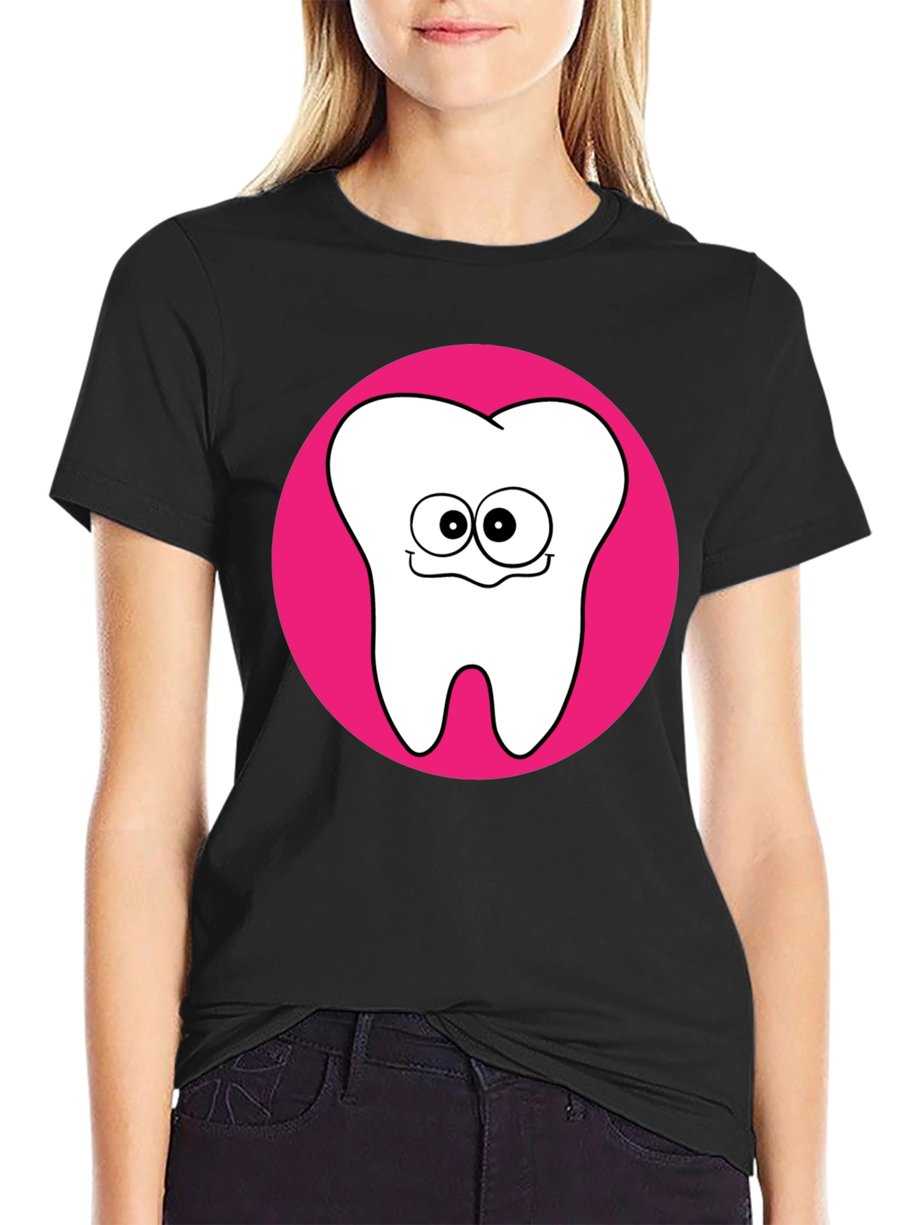 Funny Tooth Graphic Tee - Black Cotton T-Shirt