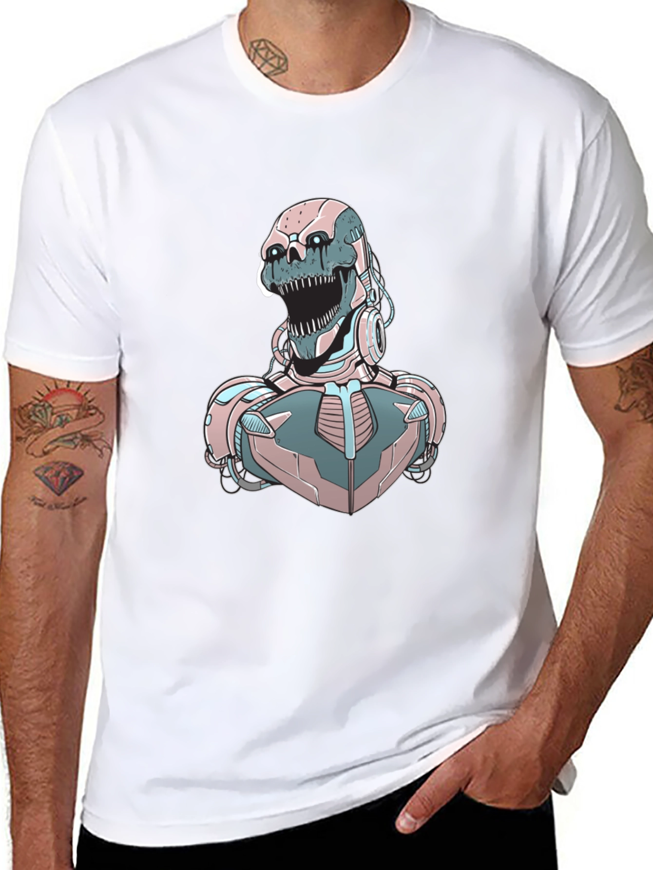 Cyberpunk Skull Robot Graphic Tee