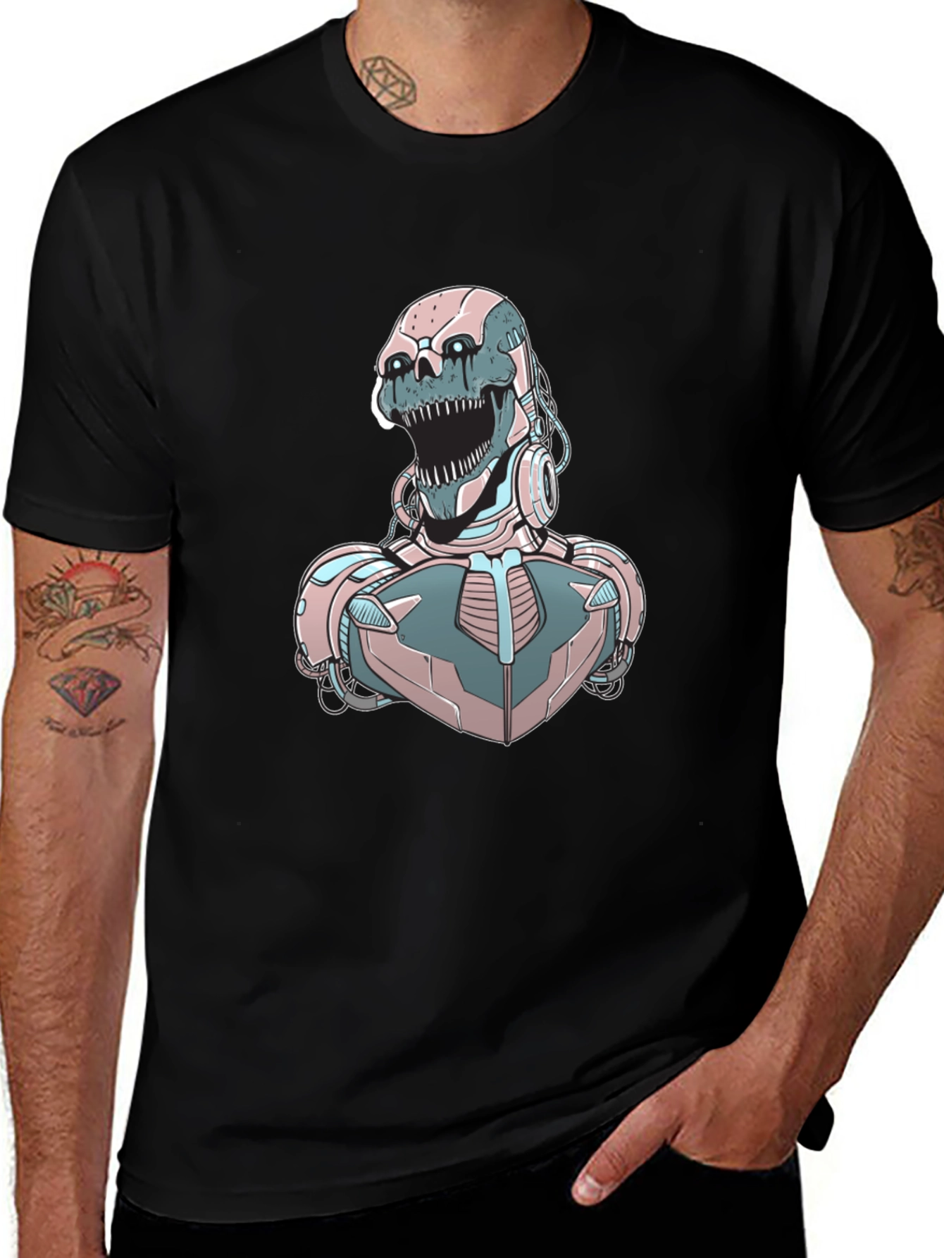 Cyberpunk Skull Robot Graphic Tee