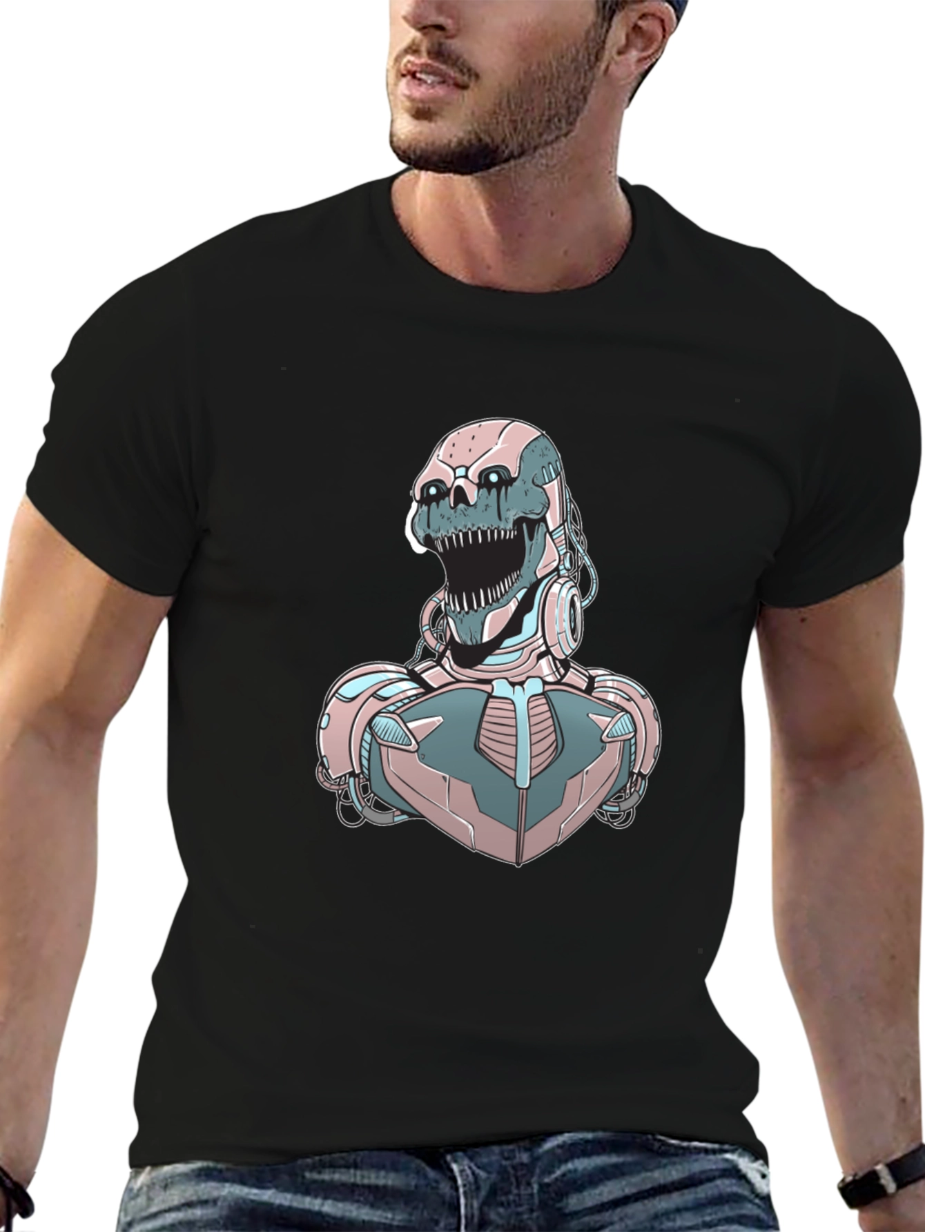 Cyberpunk Skull Robot Graphic Tee