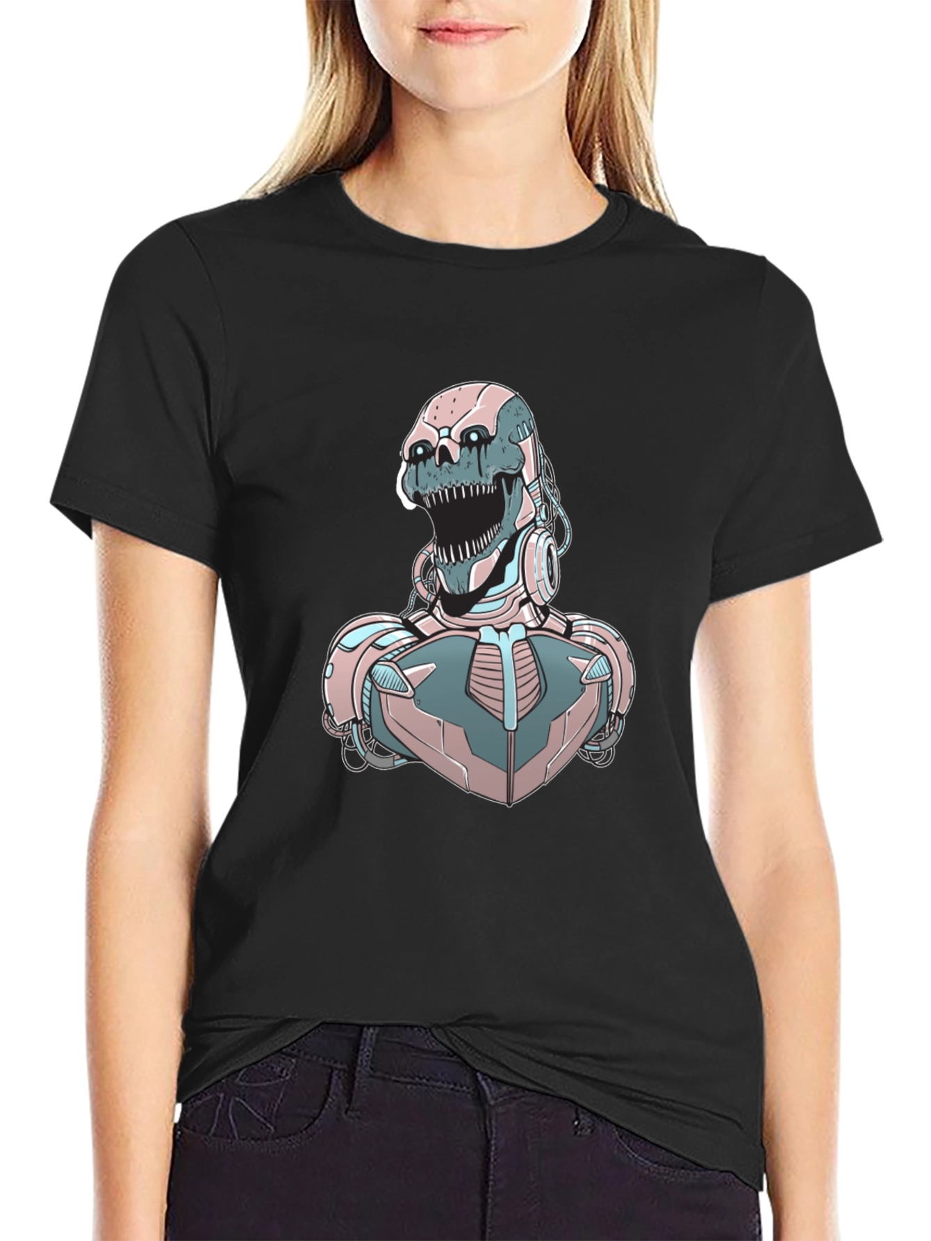 Cyberpunk Skull Robot Graphic Tee