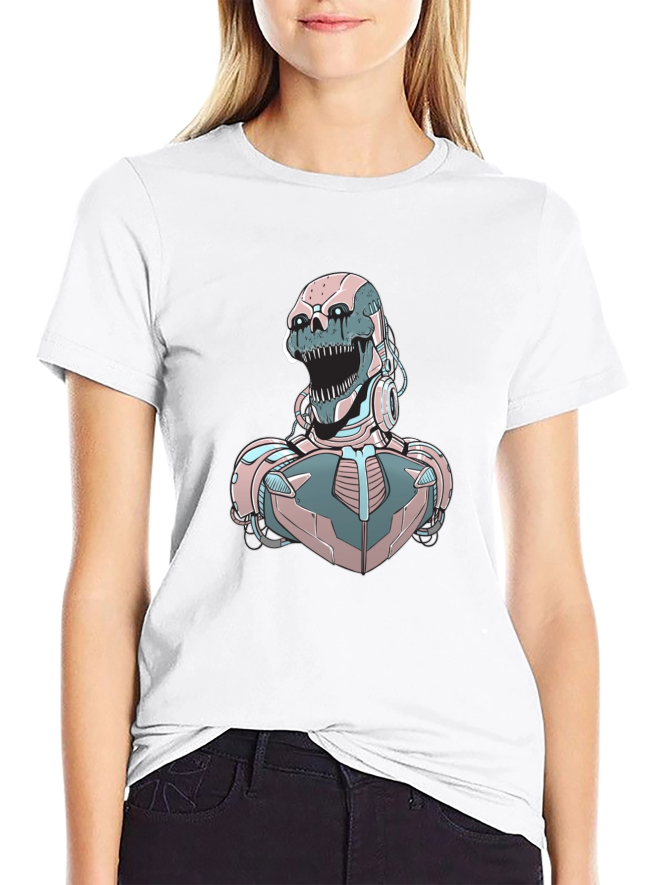 Cyberpunk Skull Robot Graphic Tee