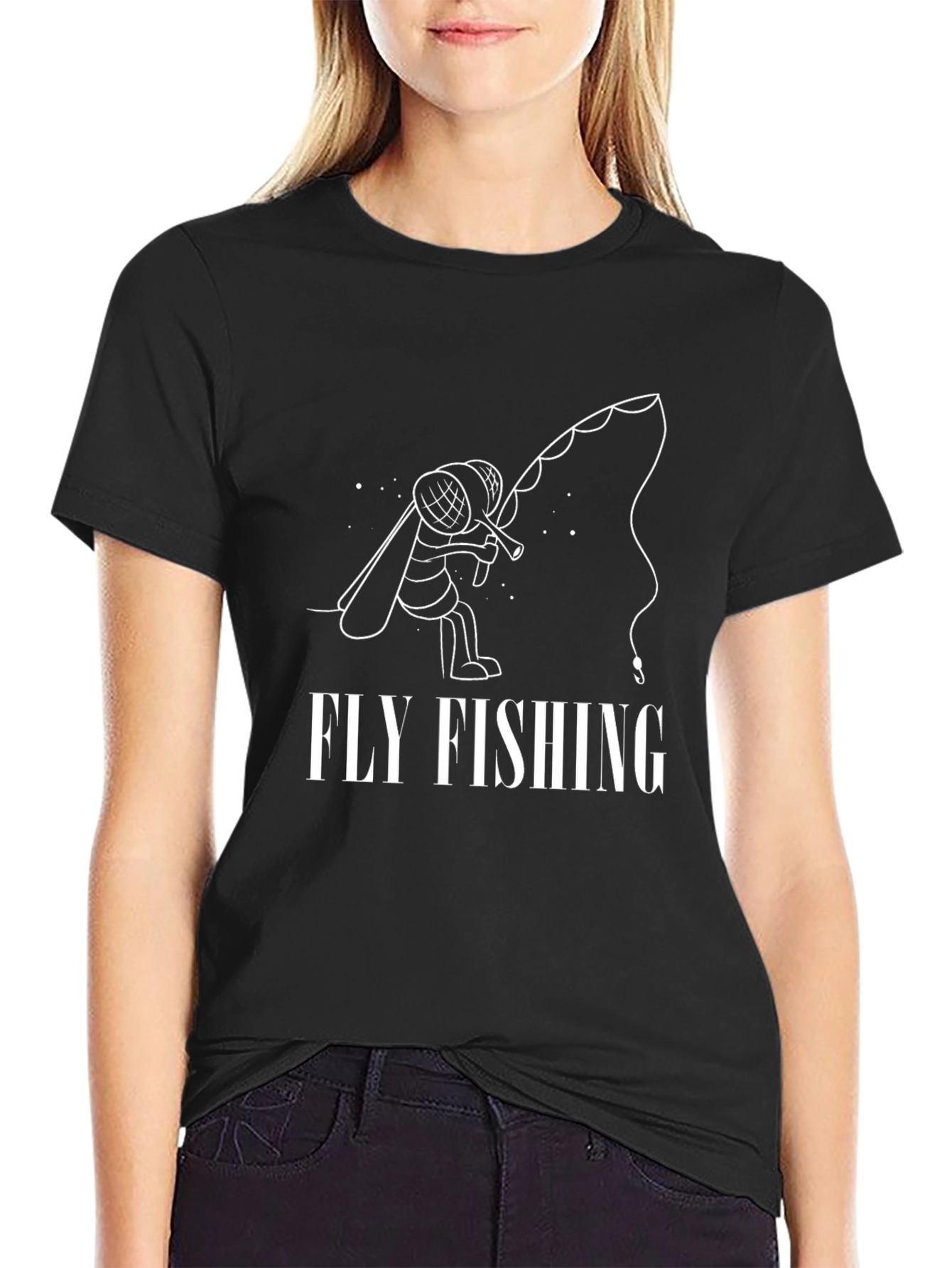 Fly Fishing Graphic Tee - Black Cotton T-Shirt