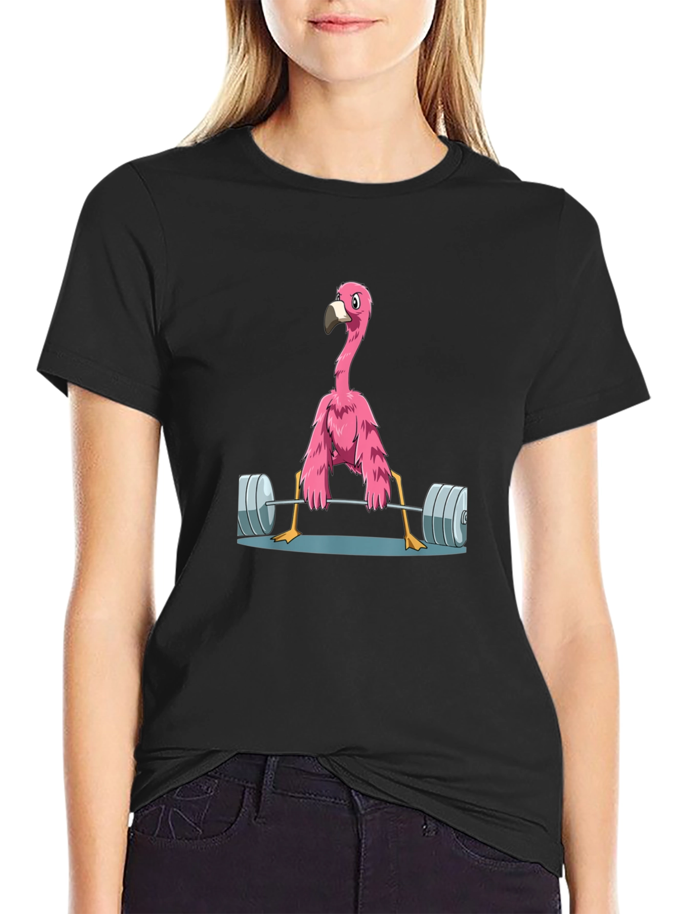 Flamingo Lifting Weights Graphic T-Shirt