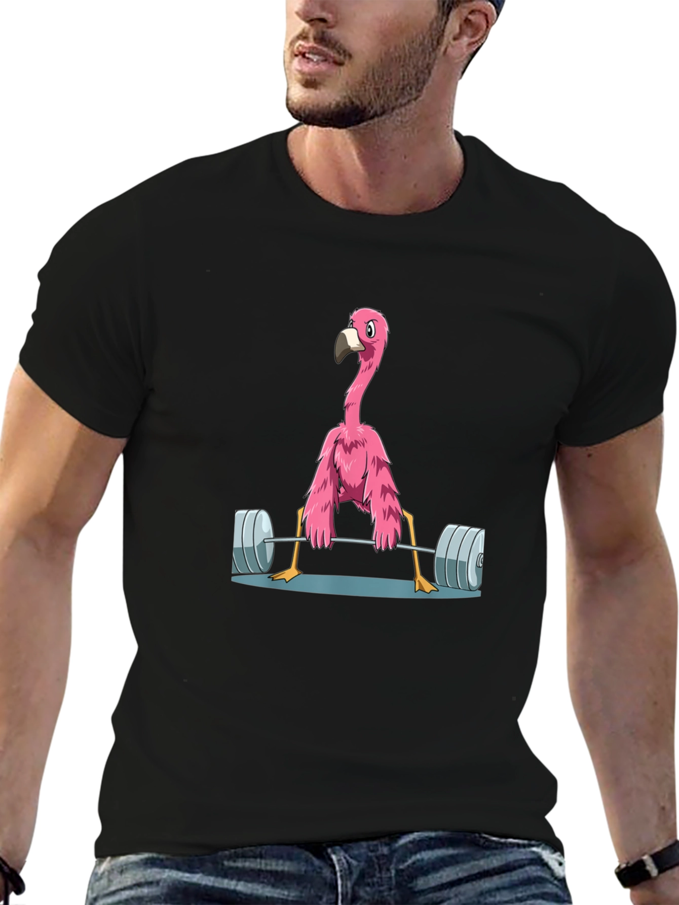 Flamingo Lifting Weights Graphic T-Shirt