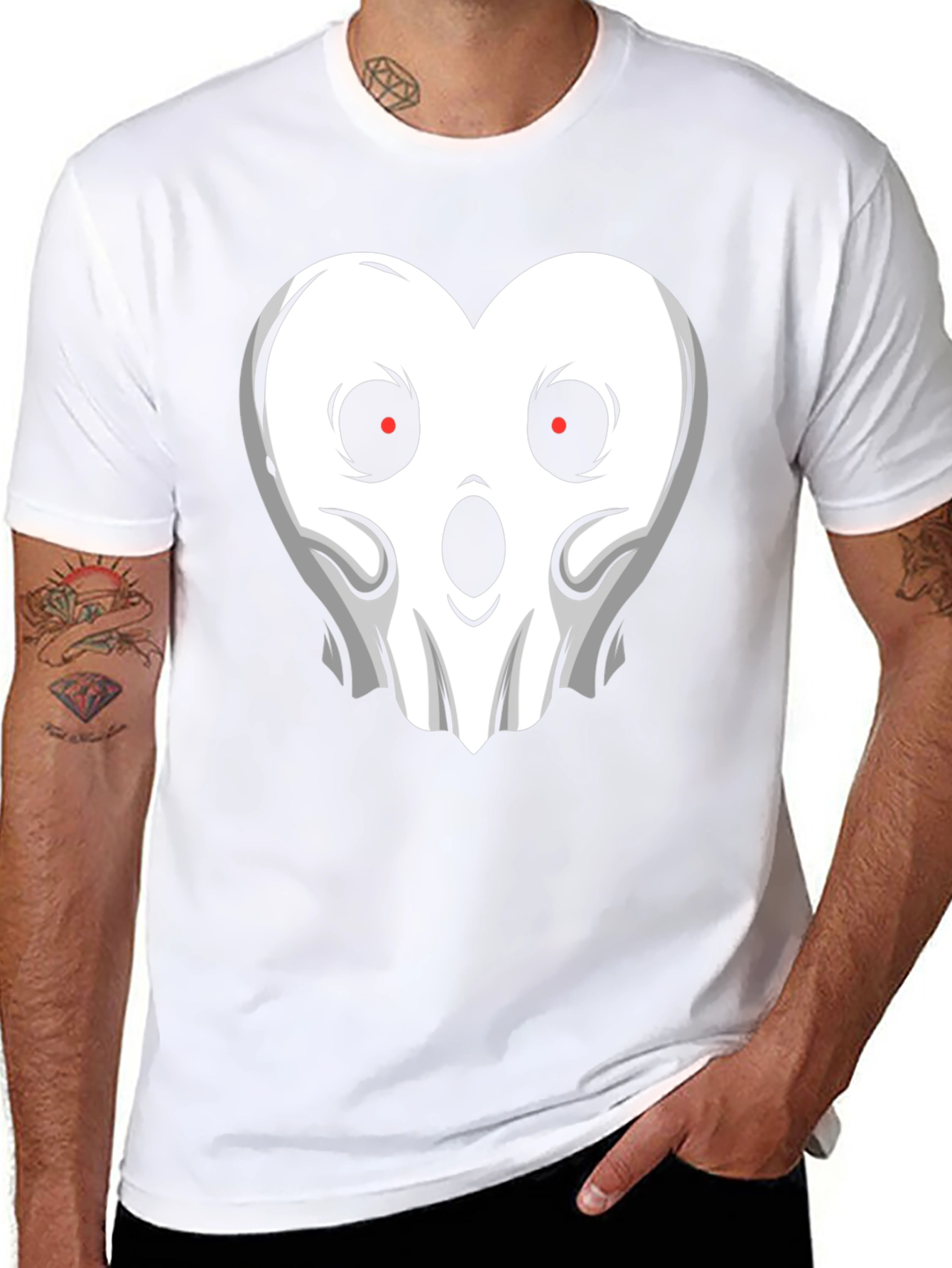 Spooky Heart Ghost Graphic T-Shirt - Halloween Style