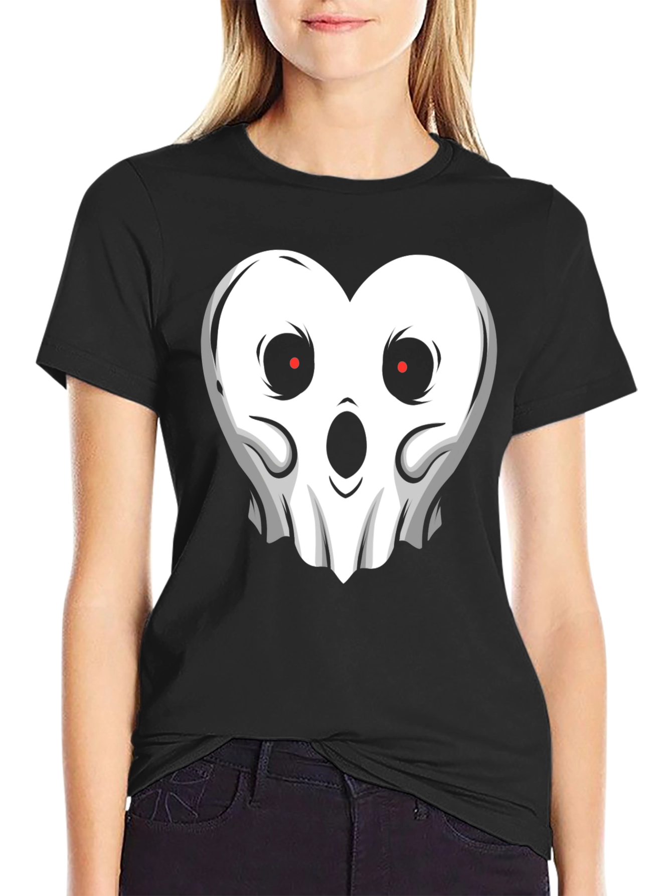 Spooky Heart Ghost Graphic T-Shirt - Halloween Style