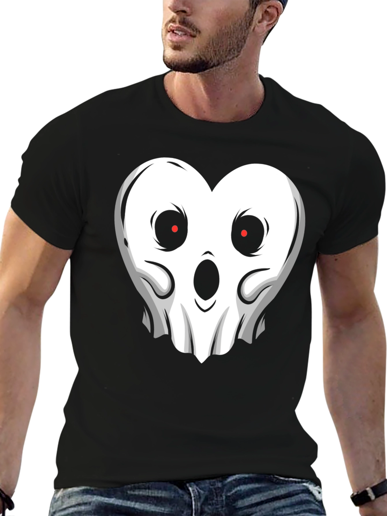 Spooky Heart Ghost Graphic T-Shirt - Halloween Style