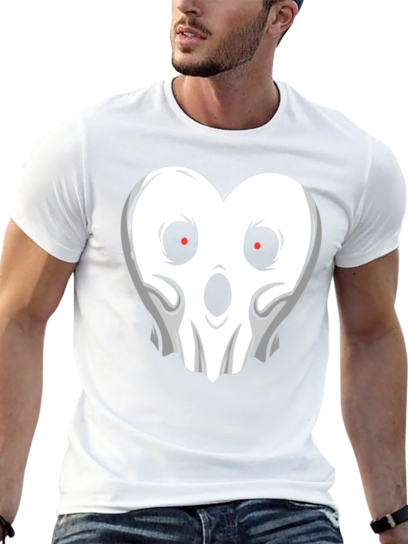 Spooky Heart Ghost Graphic T-Shirt - Halloween Style