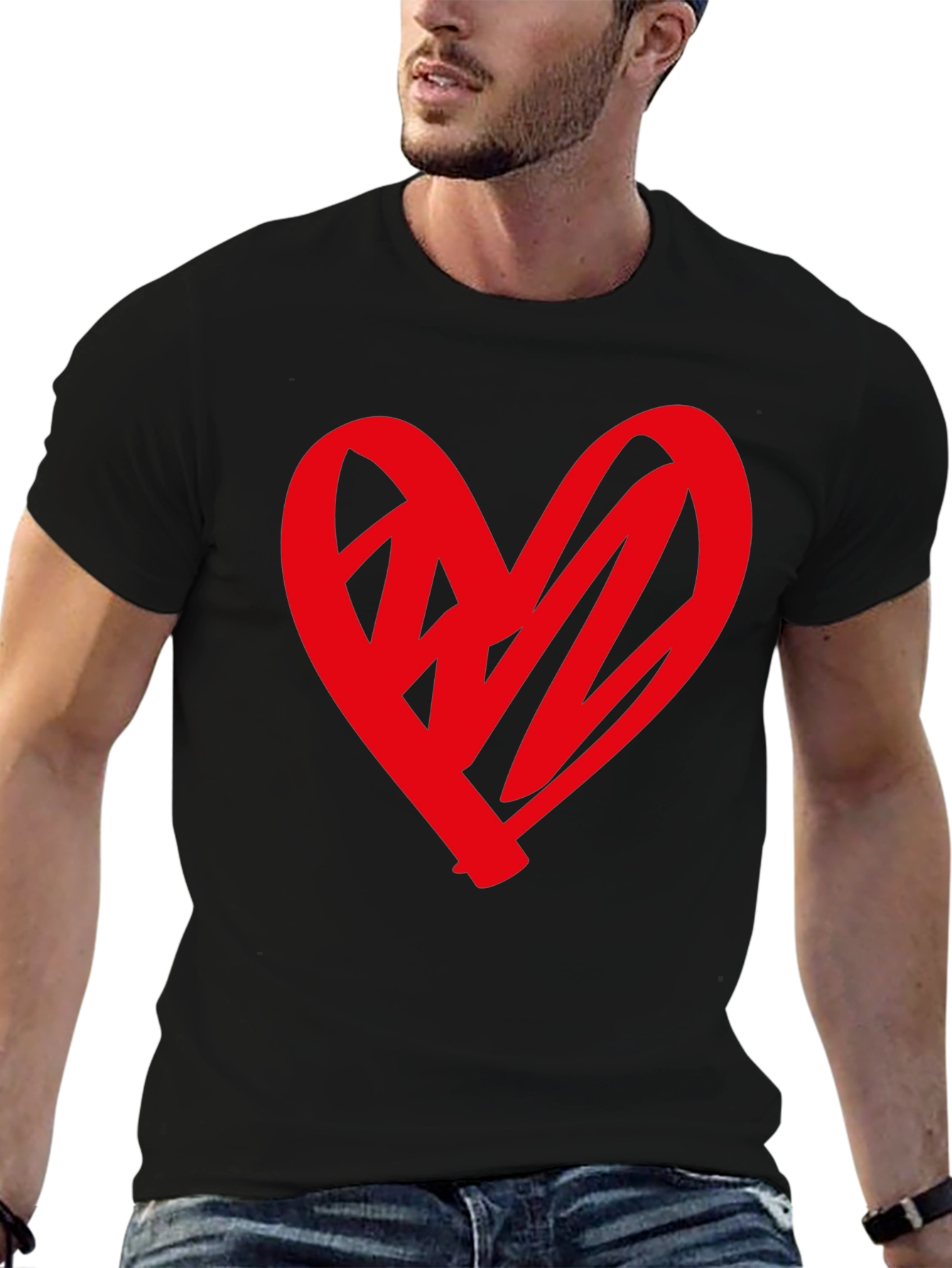 Heart Graphic Black T-Shirt - Stylish Casual Wear