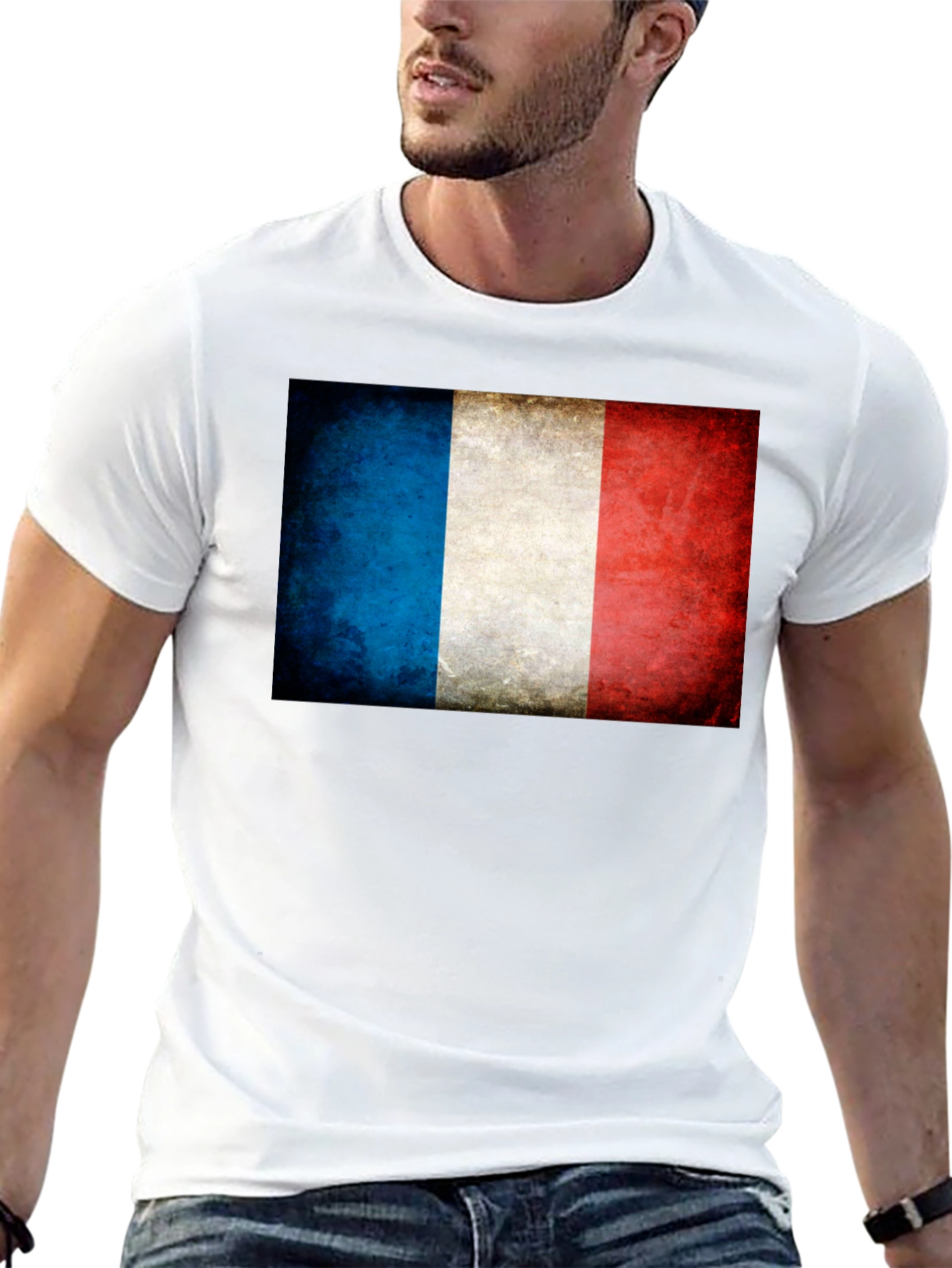 French Flag T-Shirt - Distressed Grunge Style