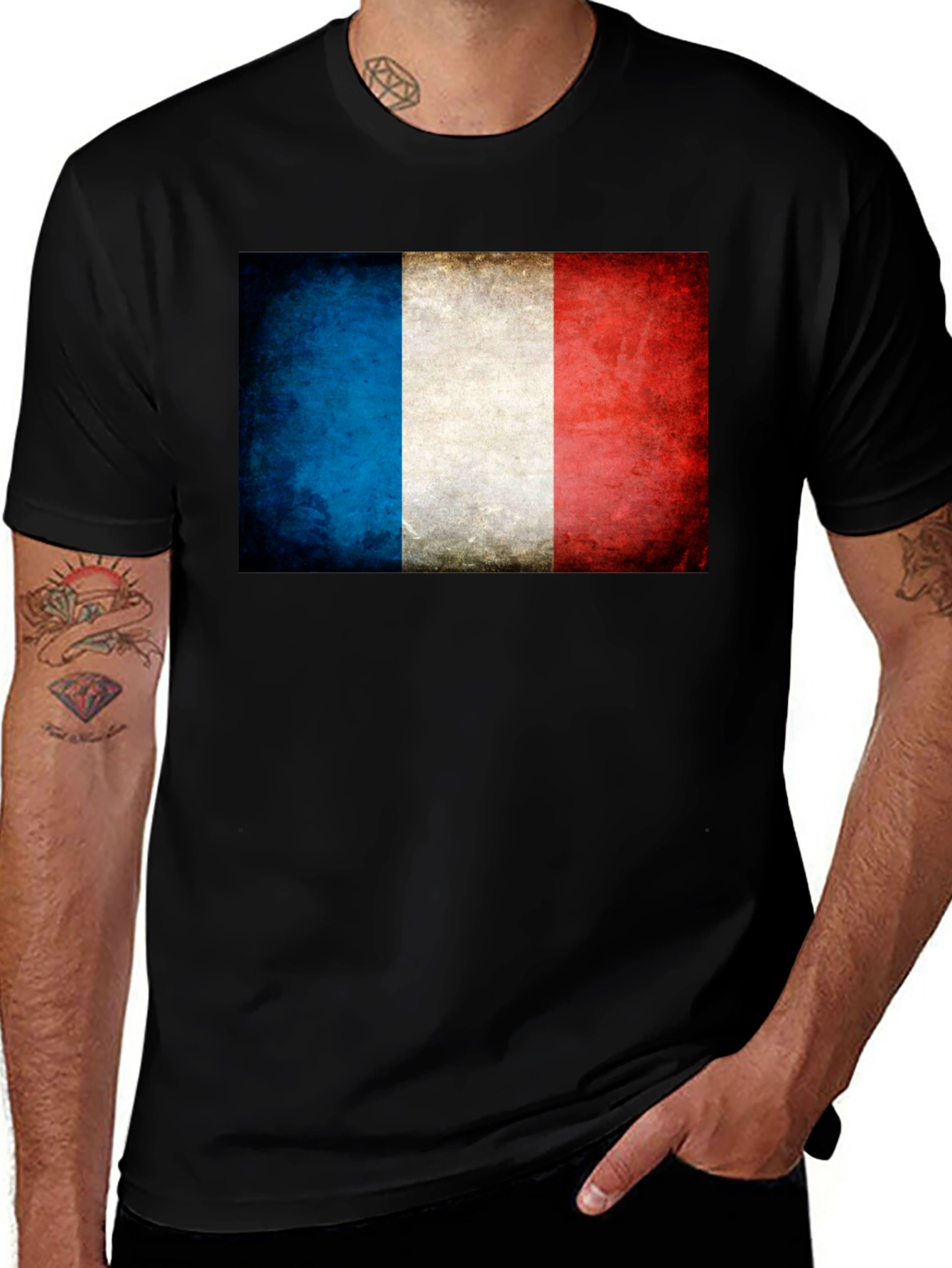 French Flag T-Shirt - Distressed Grunge Style