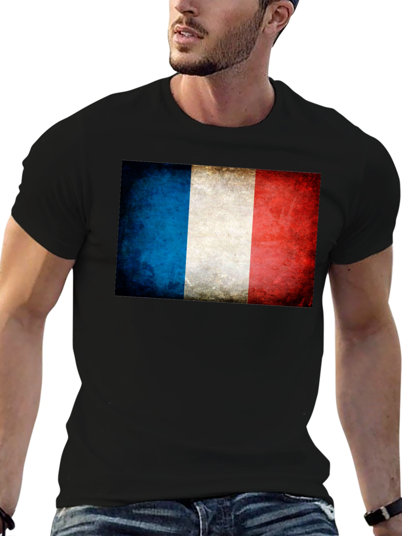 French Flag T-Shirt - Distressed Grunge Style