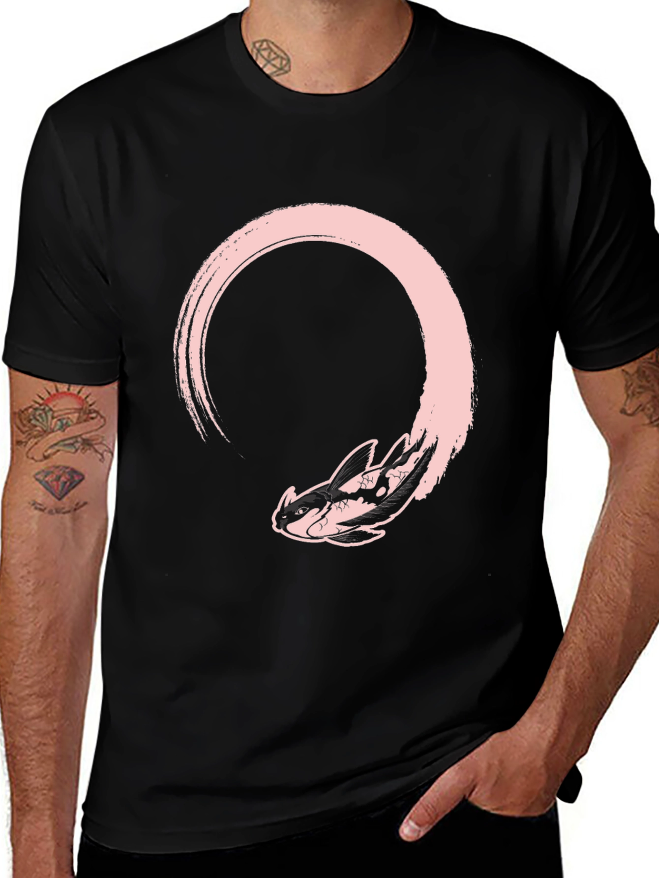 Dragon Circle Graphic Tee - Black Cotton Comfort