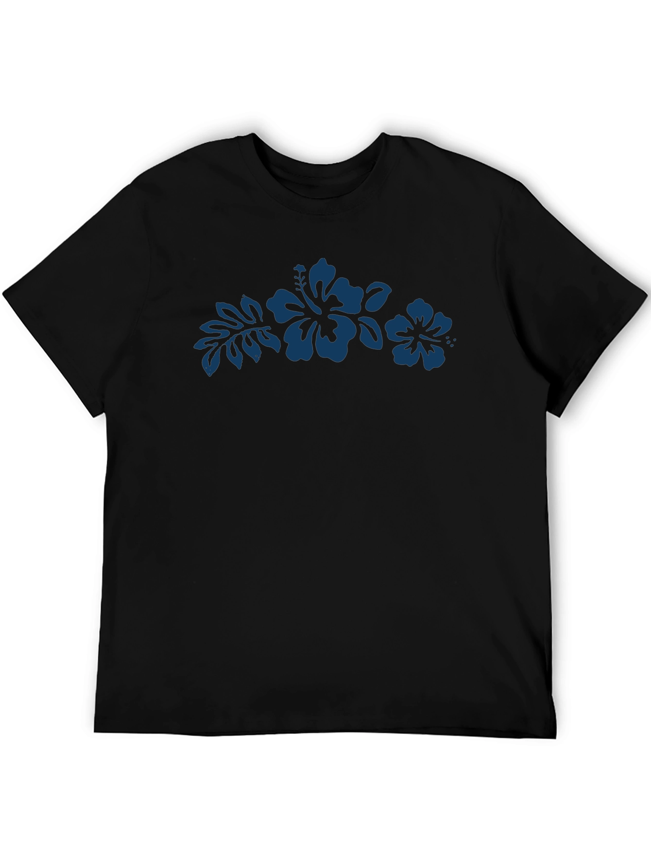 Mens Black T-Shirt with Hibiscus Design