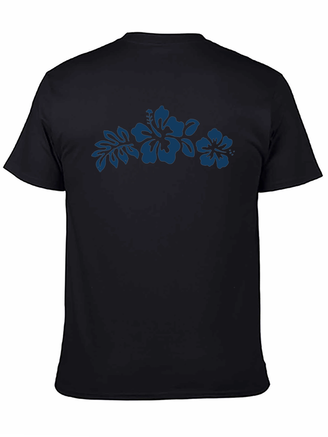 Mens Black T-Shirt with Hibiscus Design