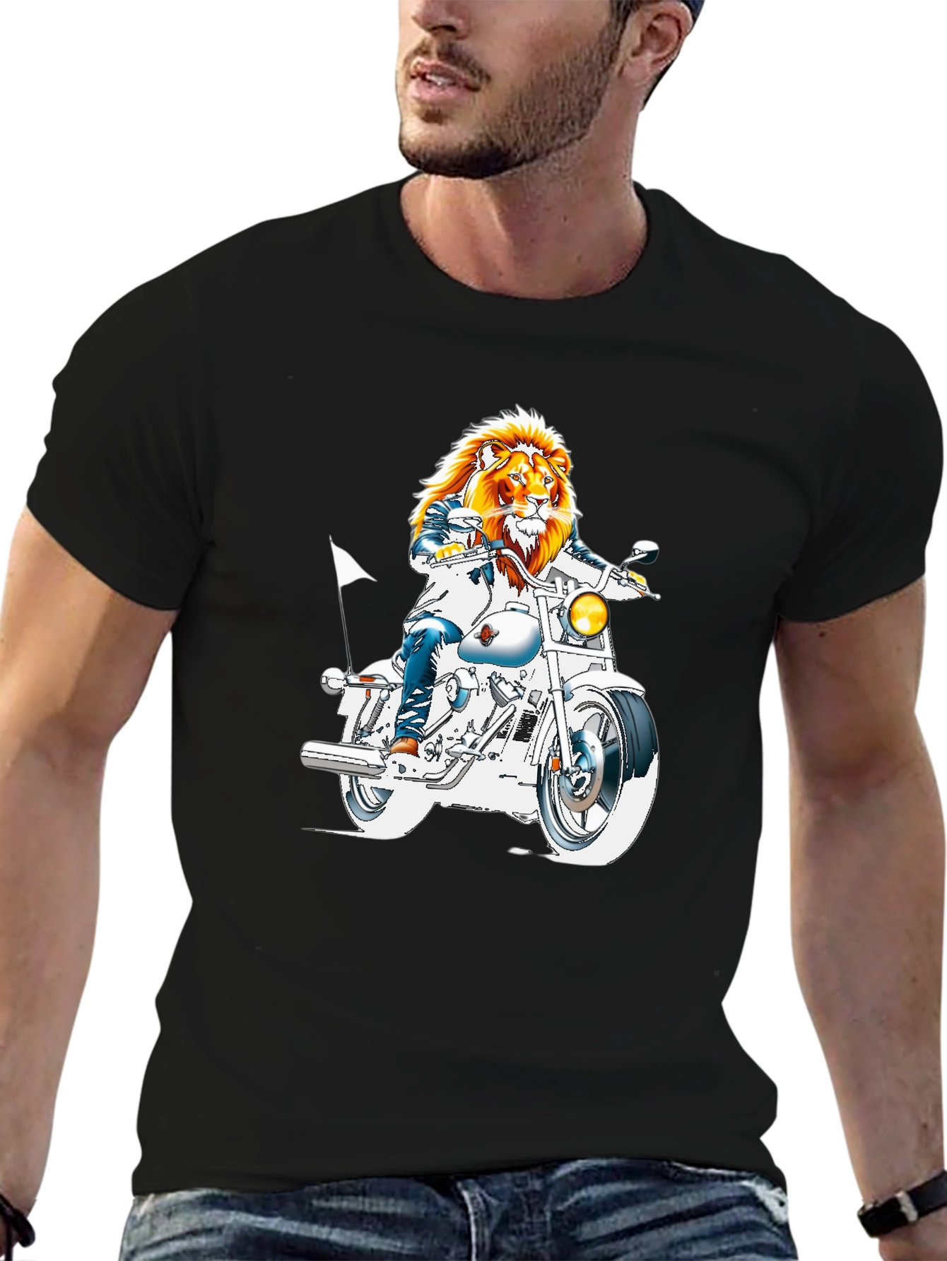 Lion Rider Graphic T-Shirt - Cool Motorcycle Design