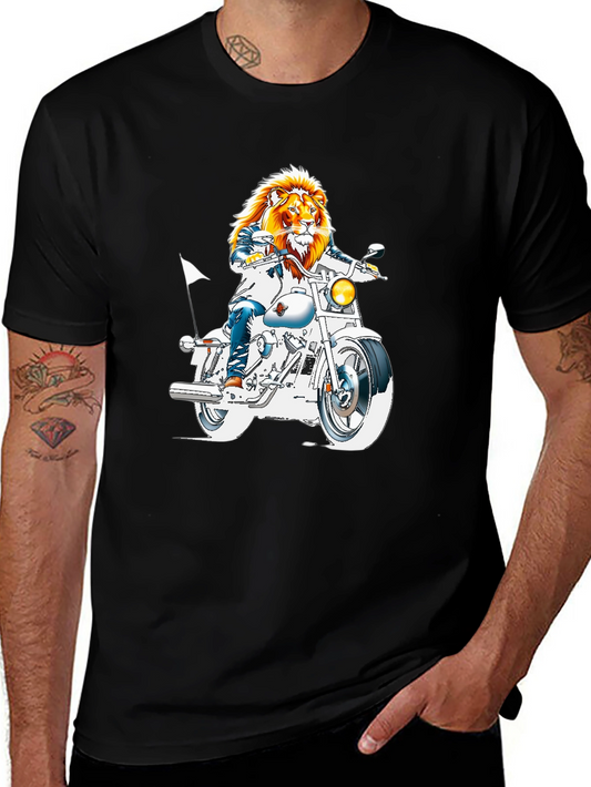 Lion Rider Graphic T-Shirt - Cool Motorcycle Design