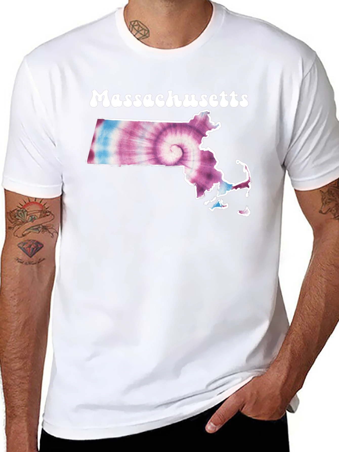 Massachusetts Tie Dye T-Shirt - Black Cotton Tee