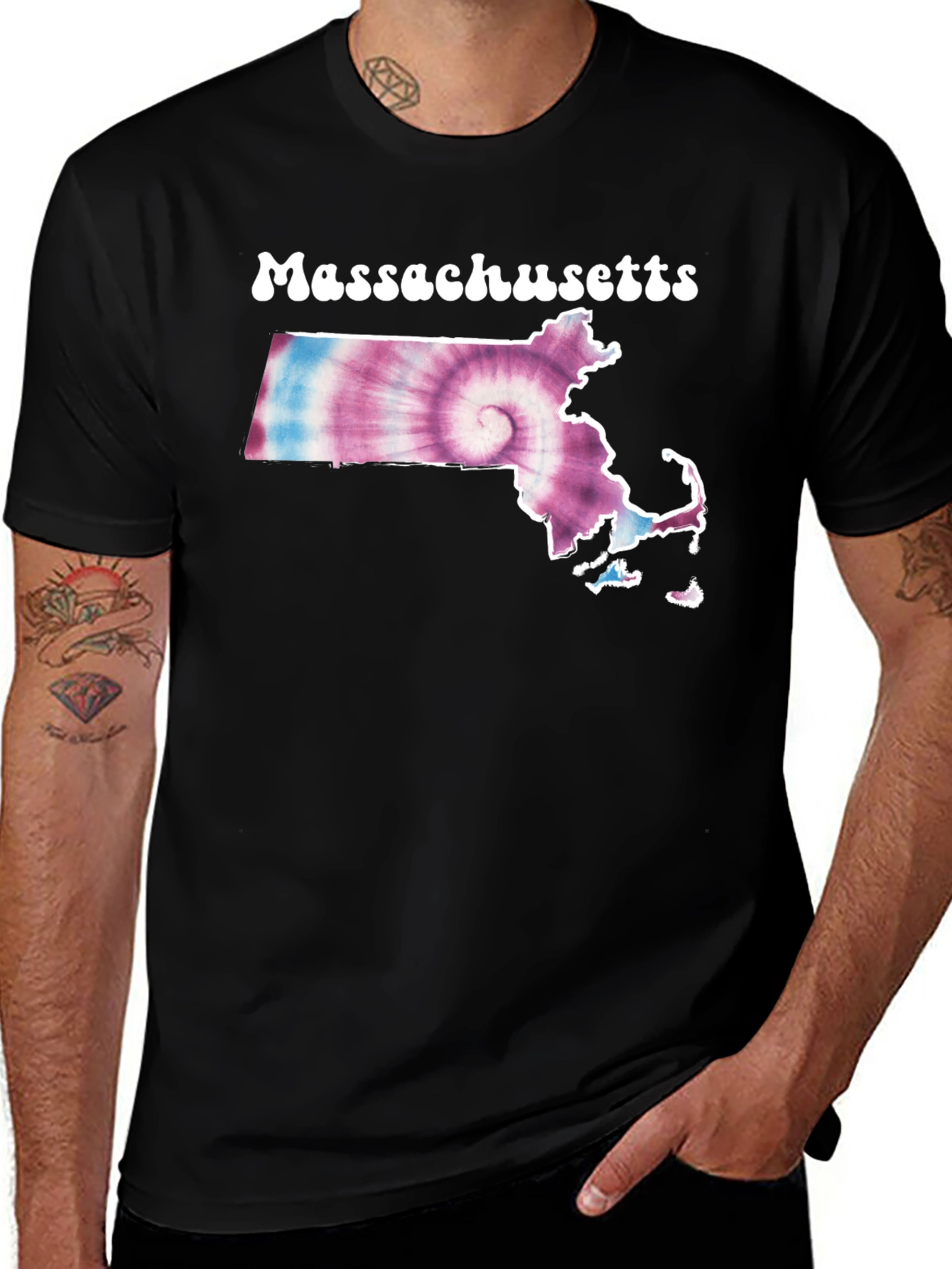 Massachusetts Tie Dye T-Shirt - Black Cotton Tee