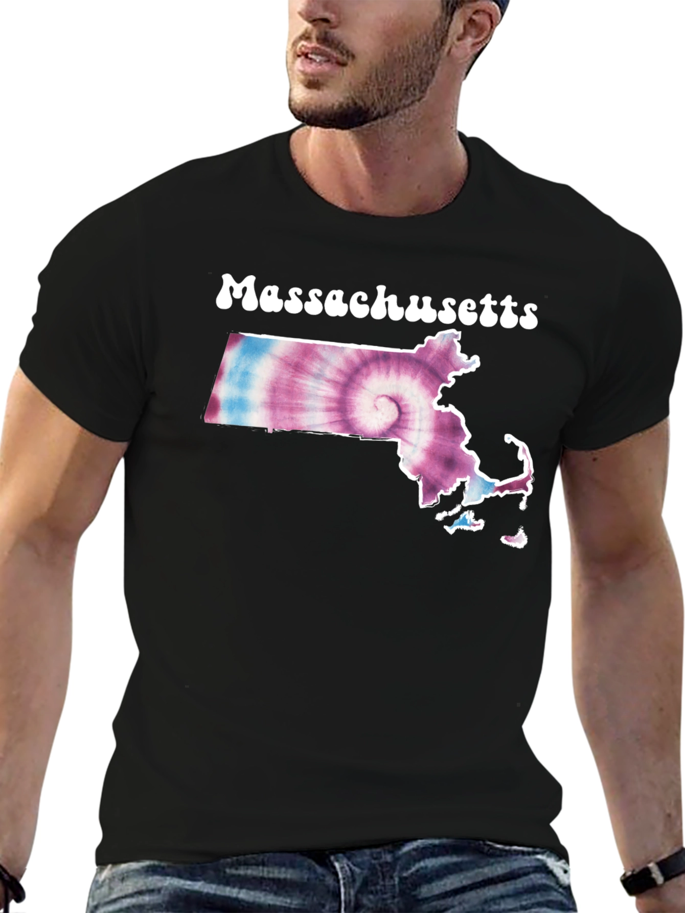 Massachusetts Tie Dye T-Shirt - Black Cotton Tee