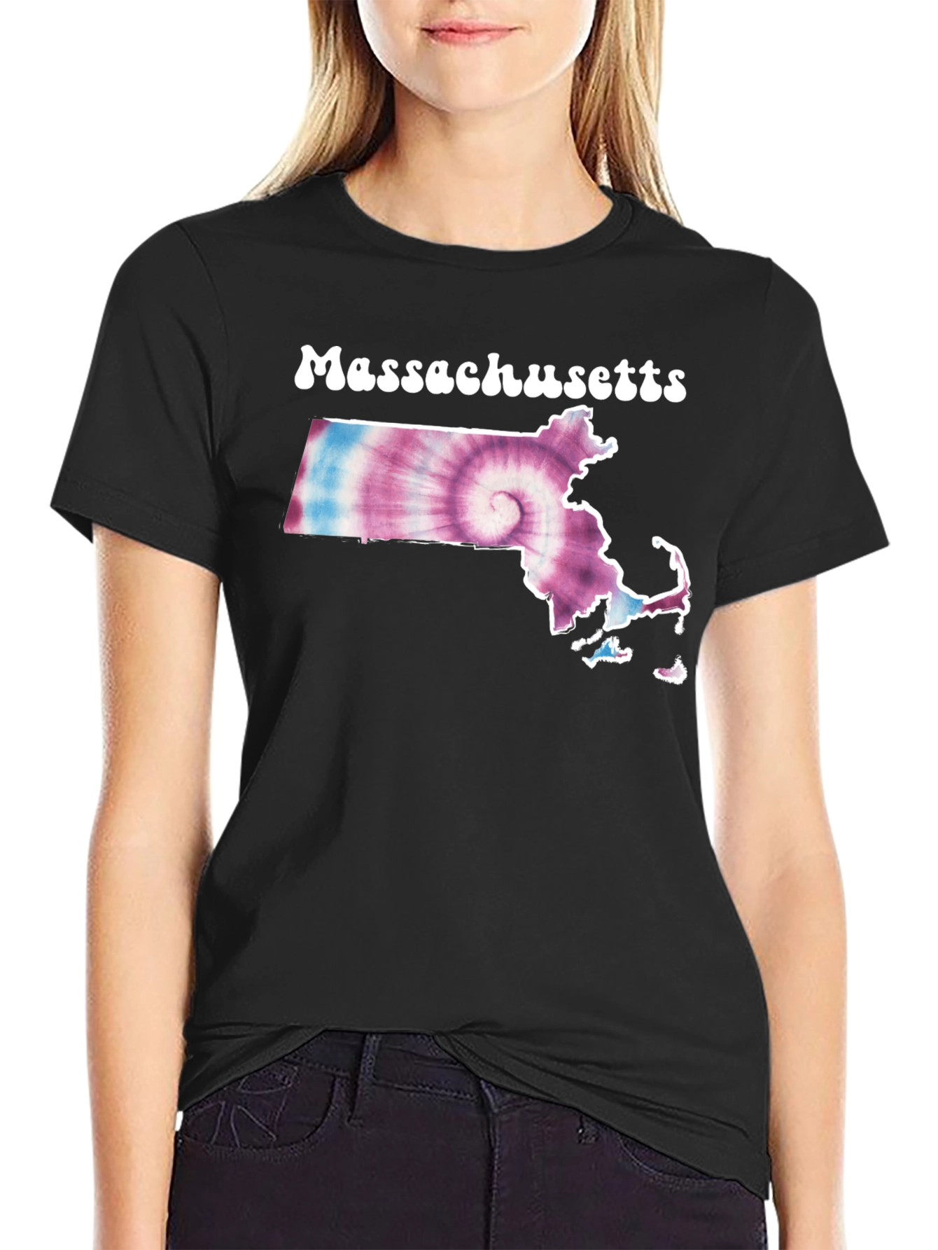 Massachusetts Tie Dye T-Shirt - Black Cotton Tee