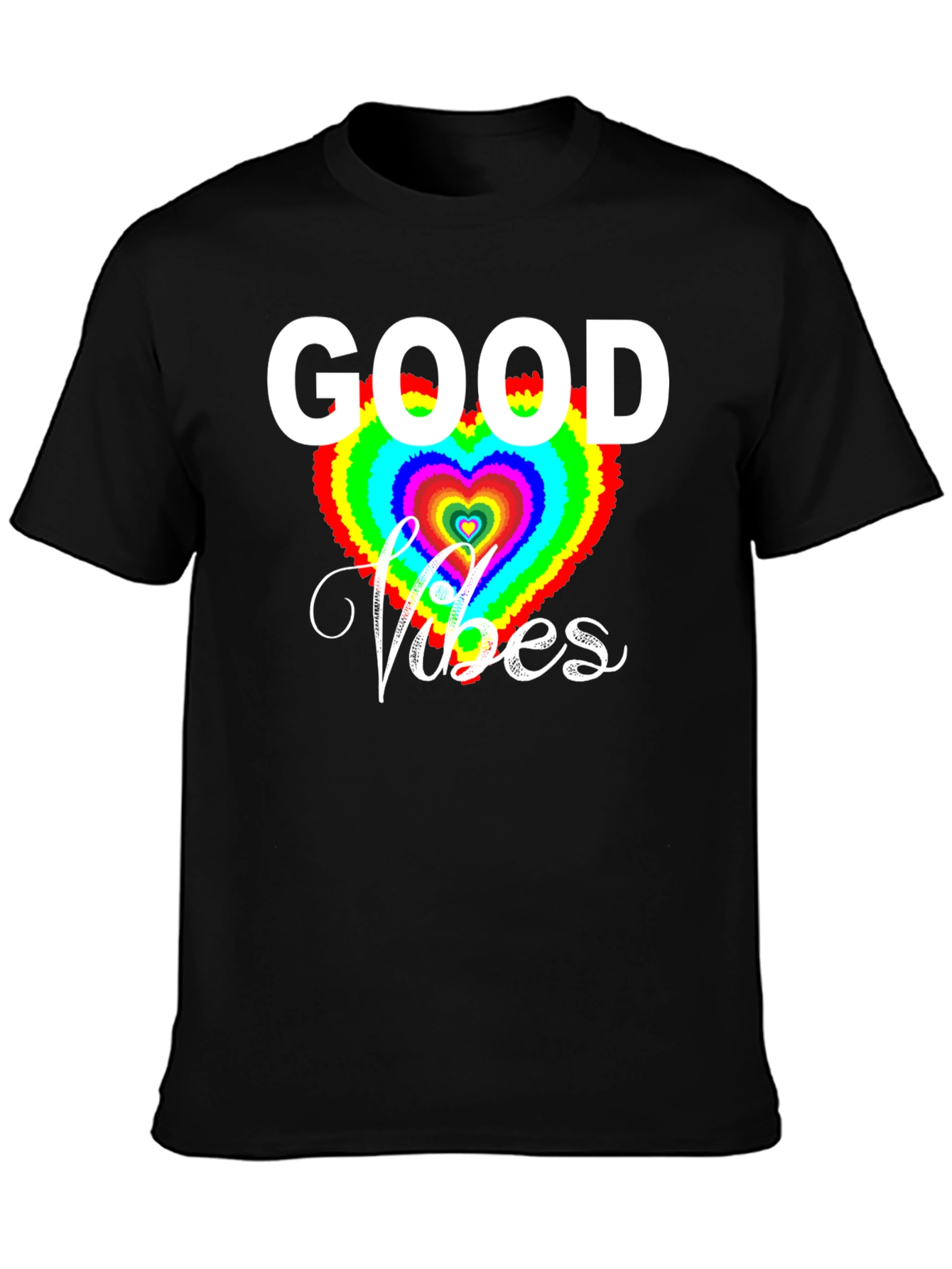 Good Vibes T-Shirt - Rainbow Heart Graphic