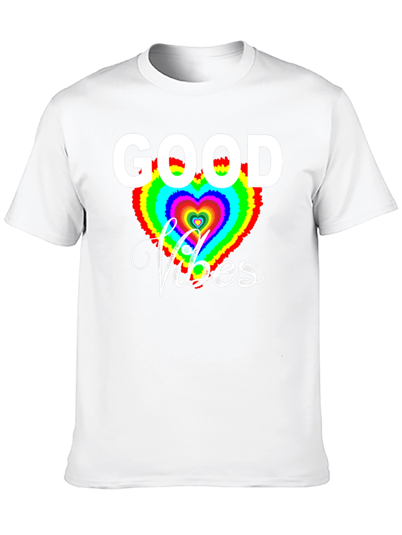 Good Vibes T-Shirt - Rainbow Heart Graphic