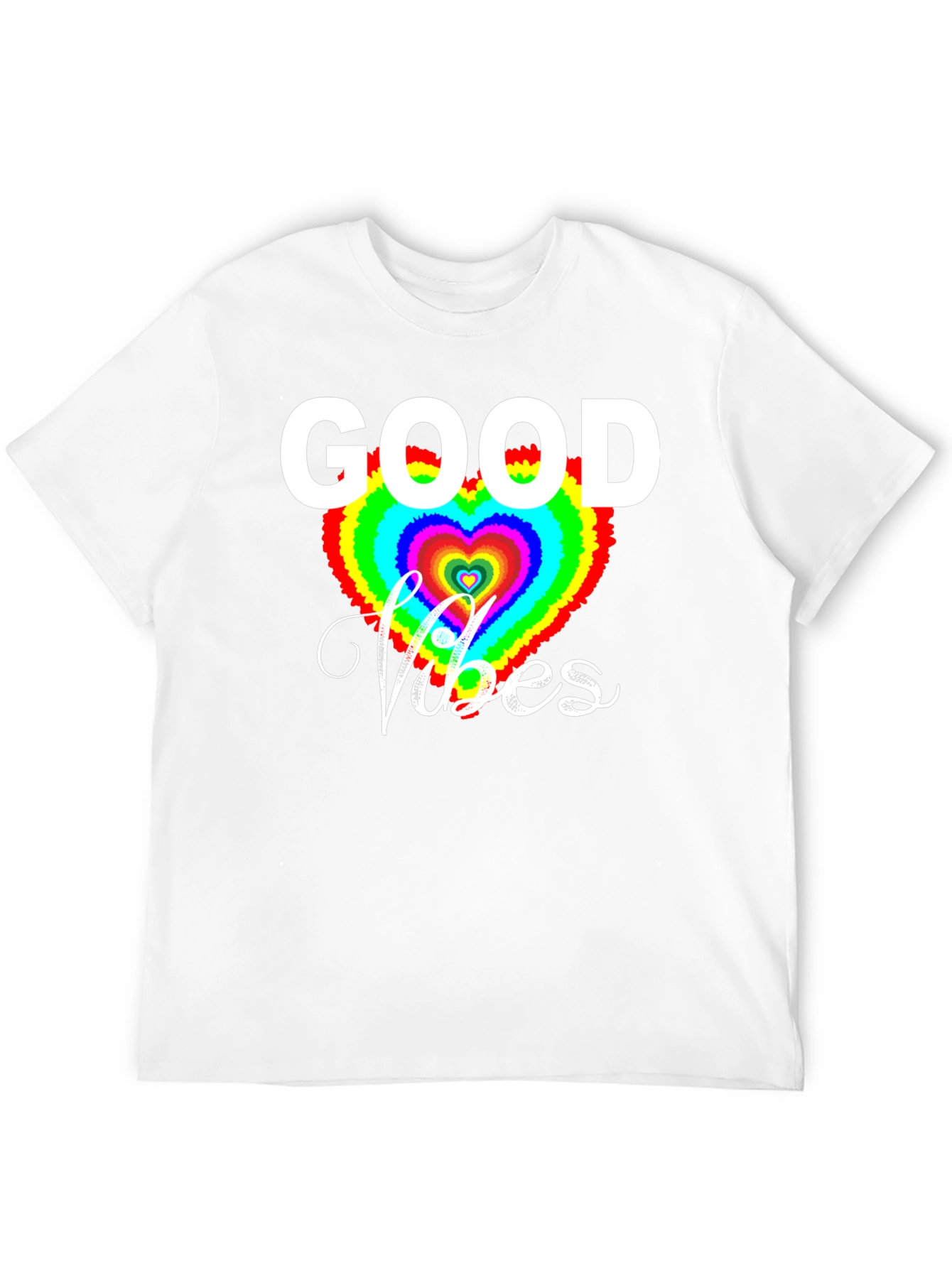 Good Vibes T-Shirt - Rainbow Heart Graphic