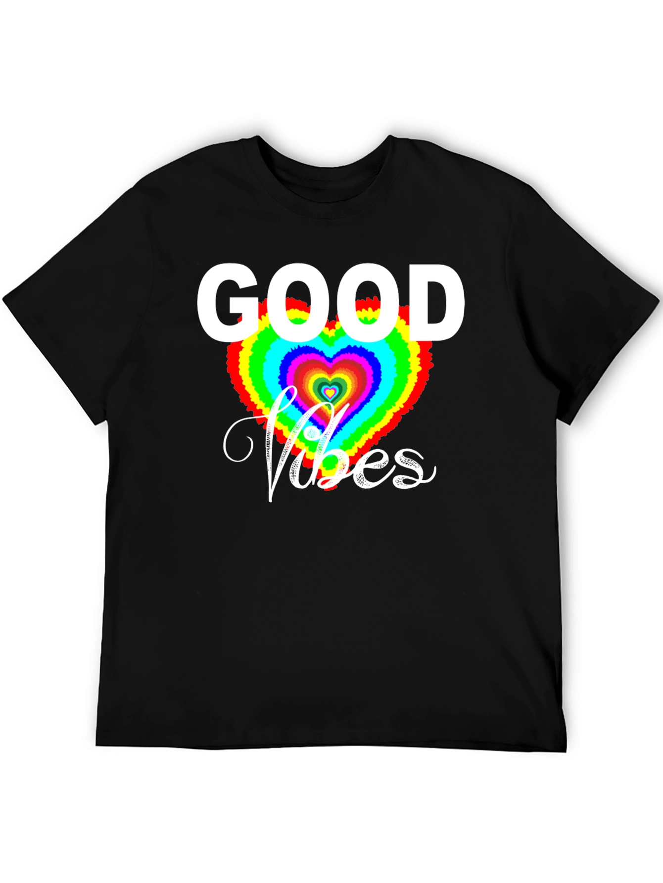 Good Vibes T-Shirt - Rainbow Heart Graphic