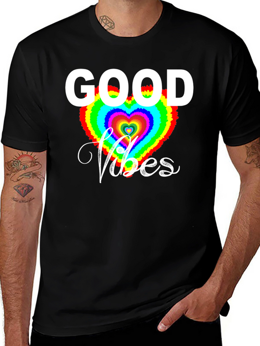 Good Vibes T-Shirt - Rainbow Heart Graphic