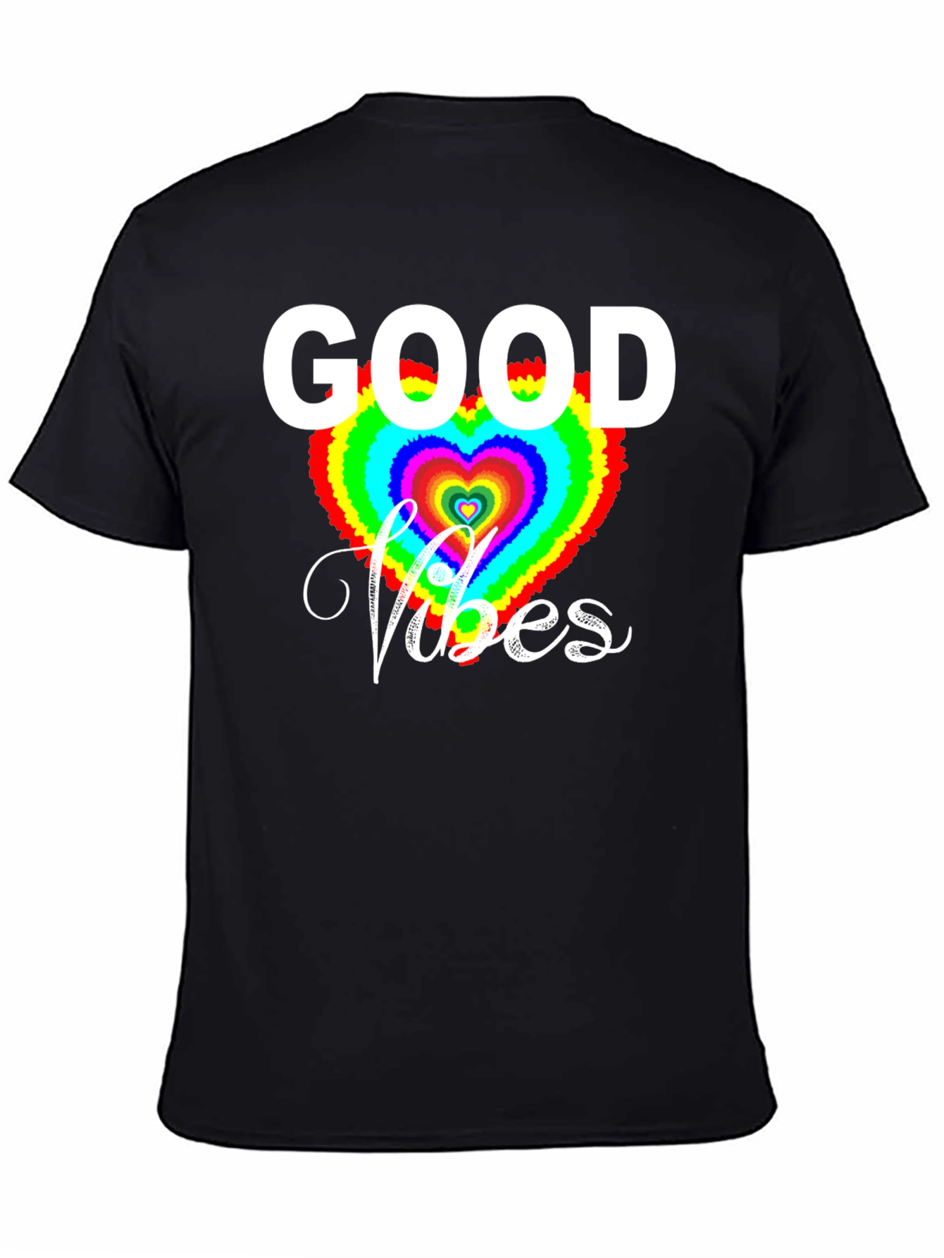 Good Vibes T-Shirt - Rainbow Heart Graphic