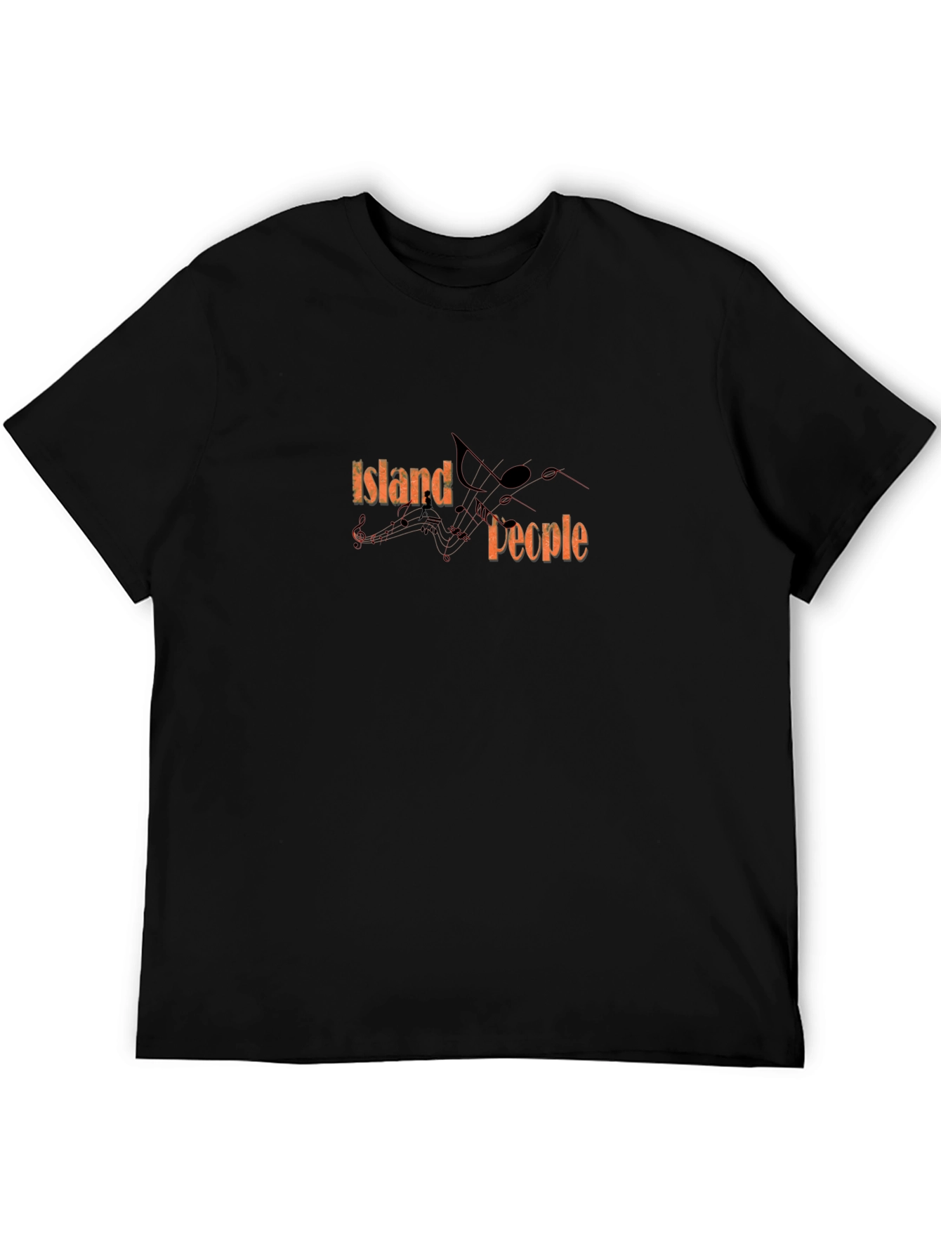 Island People Black T-Shirt with Musical Notes